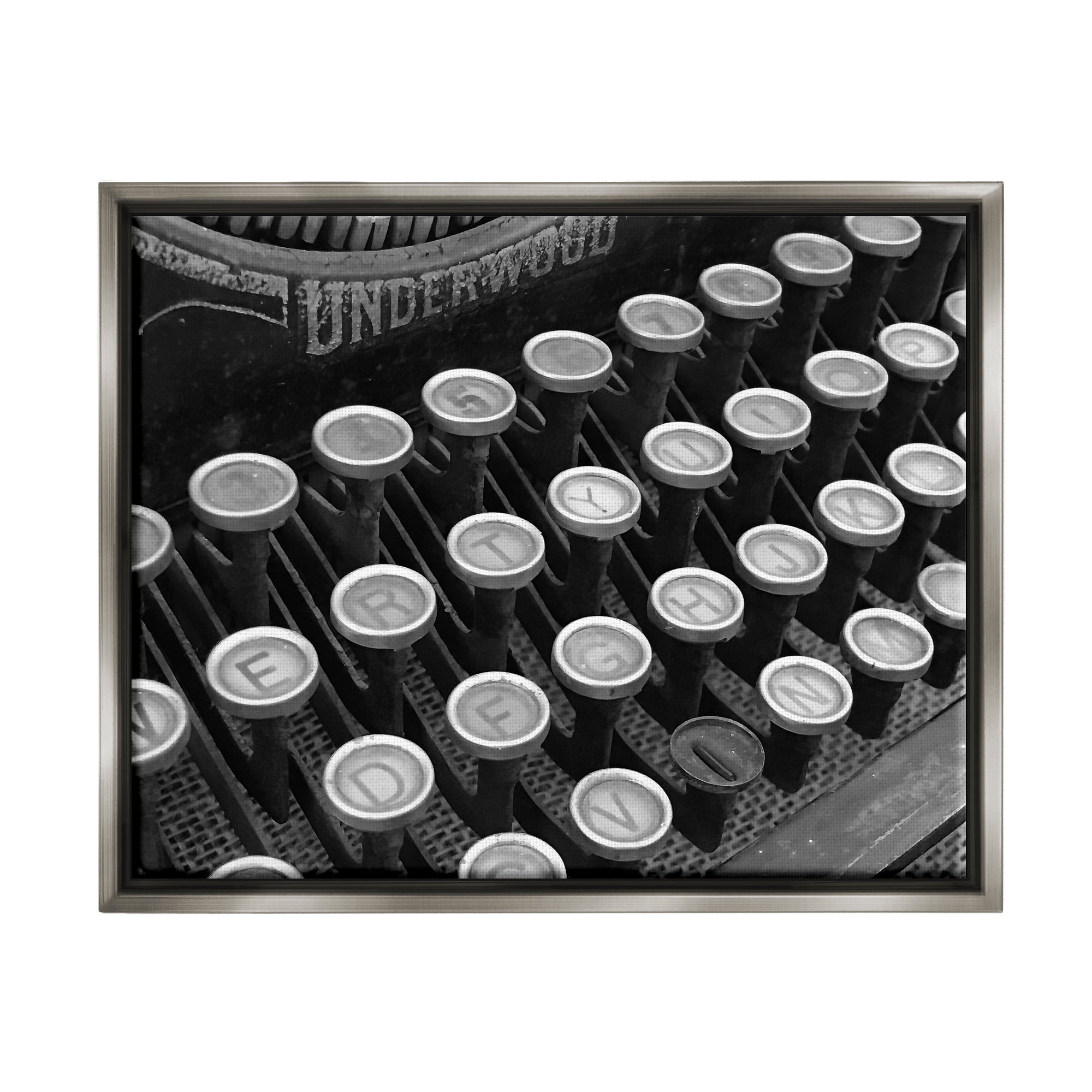 Stupell Industries Antique Typewriter Keys Literature & Flim Photography Gray Floater Framed Canvas Art Print Wall Art, 31 x 25