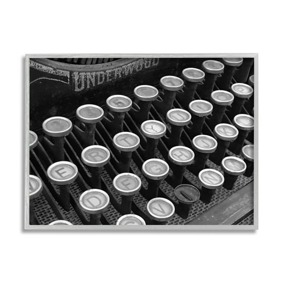 Stupell Industries Antique Typewriter Keys Literature & Flim Photography Gray Framed Art Print Wall Art, 20 x 16