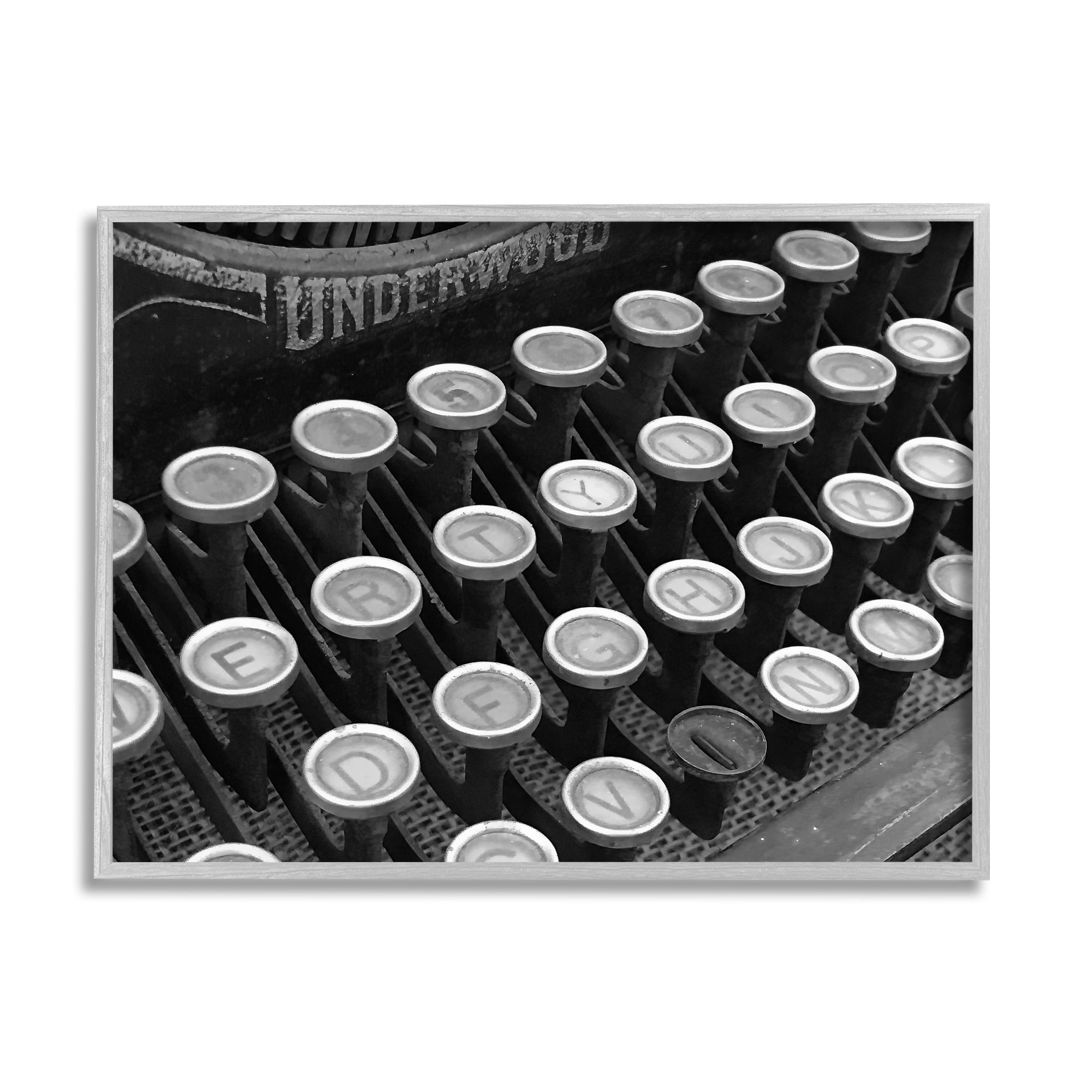 Stupell Industries Antique Typewriter Keys Literature & Flim Photography Gray Framed Art Print Wall Art, 30 x 24