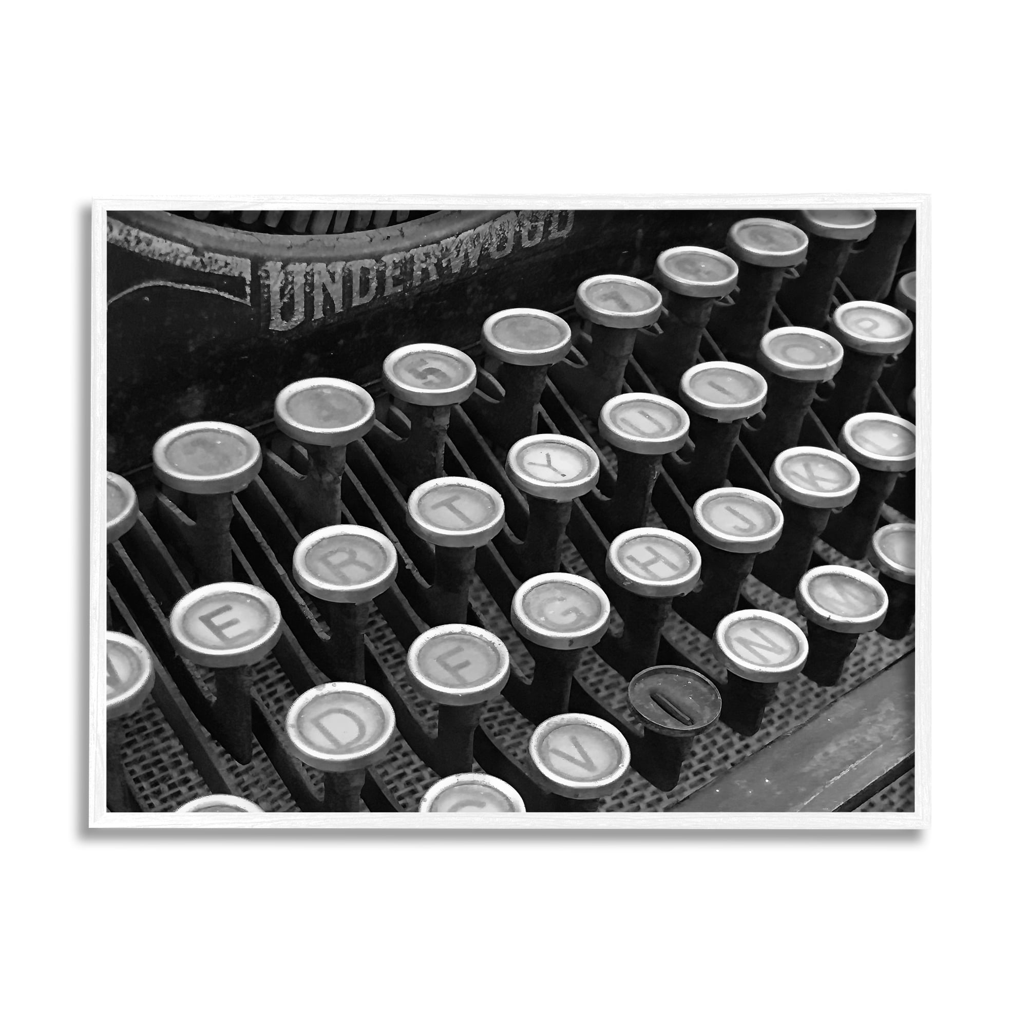 Stupell Industries Antique Typewriter Keys Literature & Flim Photography White Framed Art Print Wall Art, 20 x 16