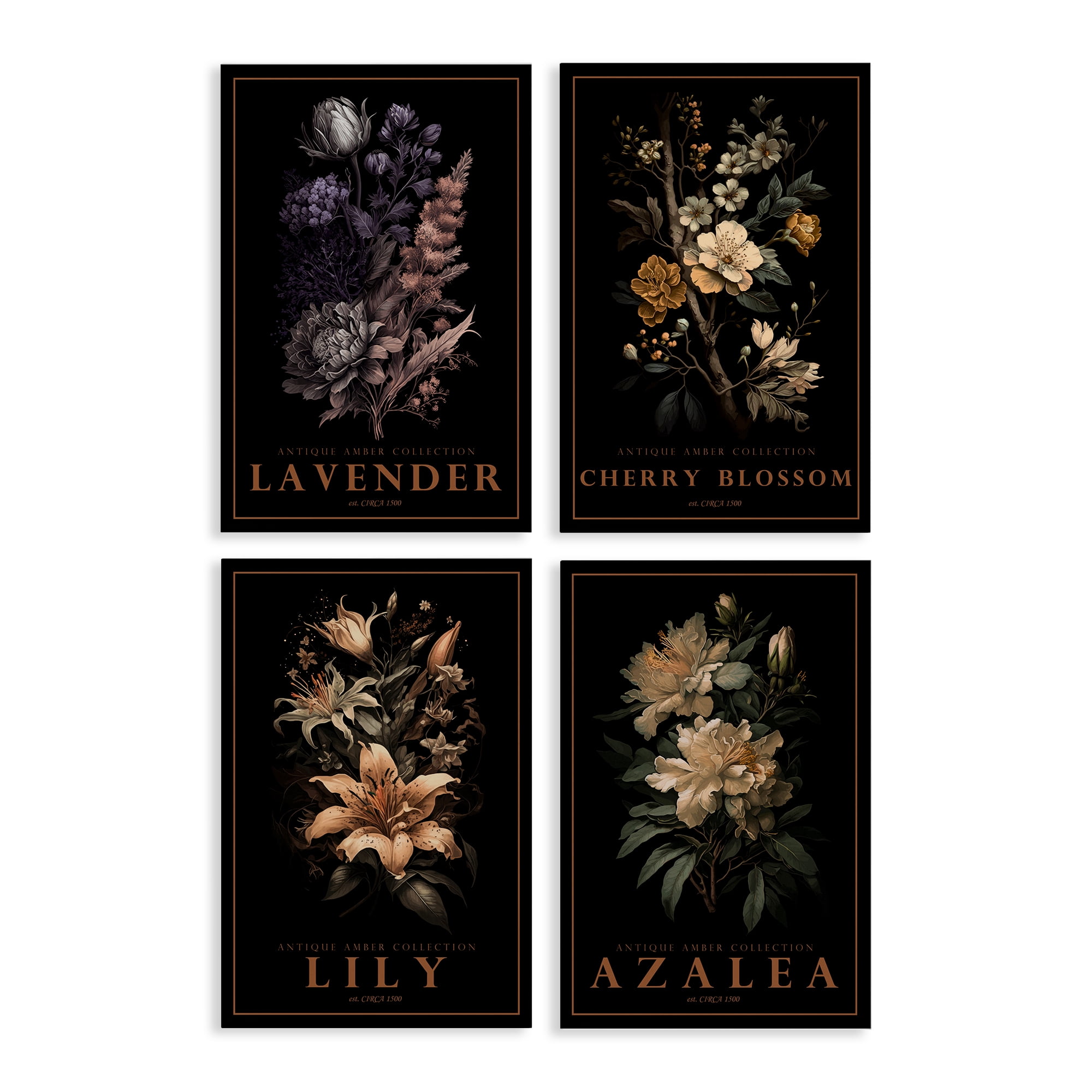 Stupell Industries Antique Varied Botanical Blooms 4 Piece Canvas Wall Art Set, design by Chris Giampietro