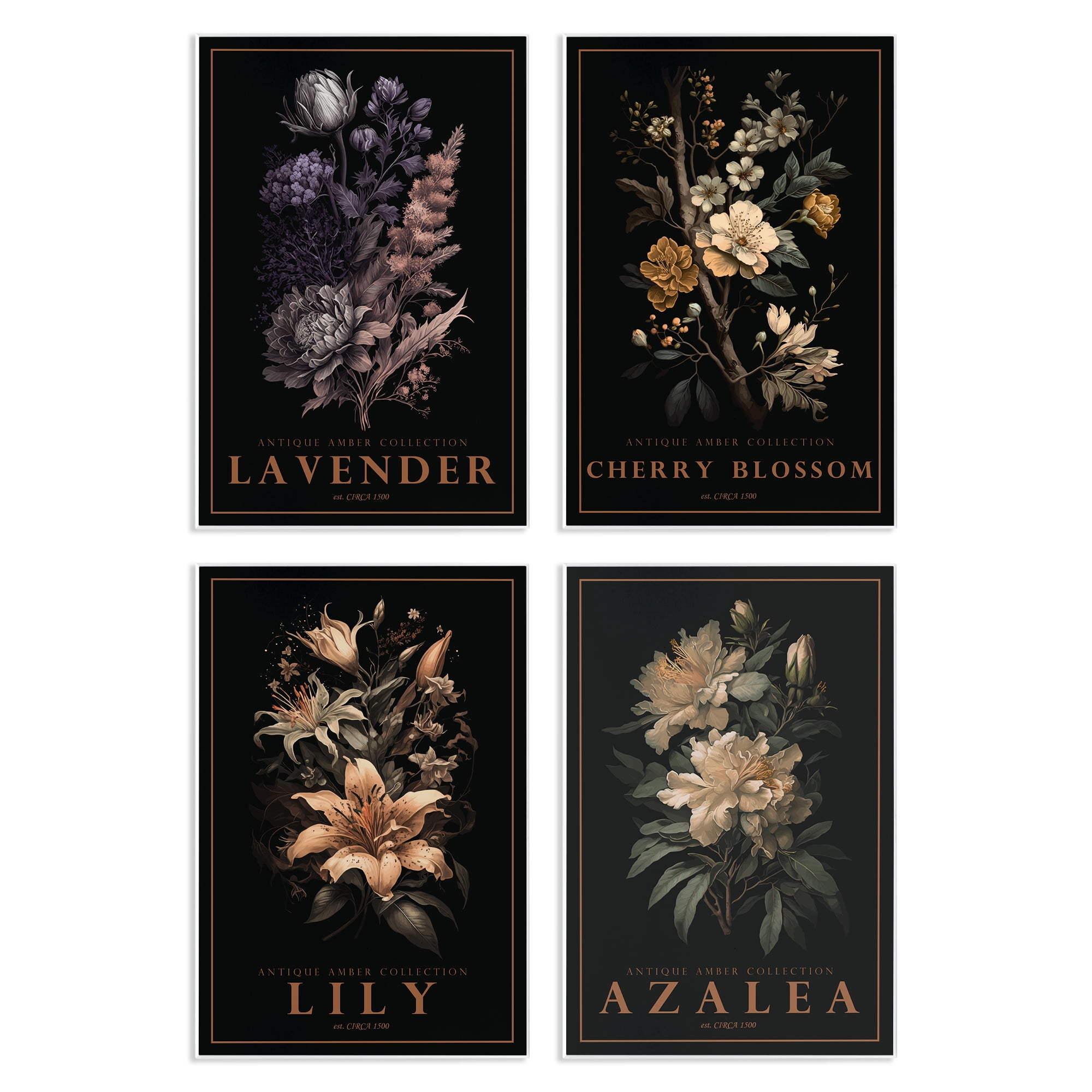 Stupell Industries Antique Varied Botanical Blooms 4 Piece Wall Plaque Art Set, design by Chris Giampietro