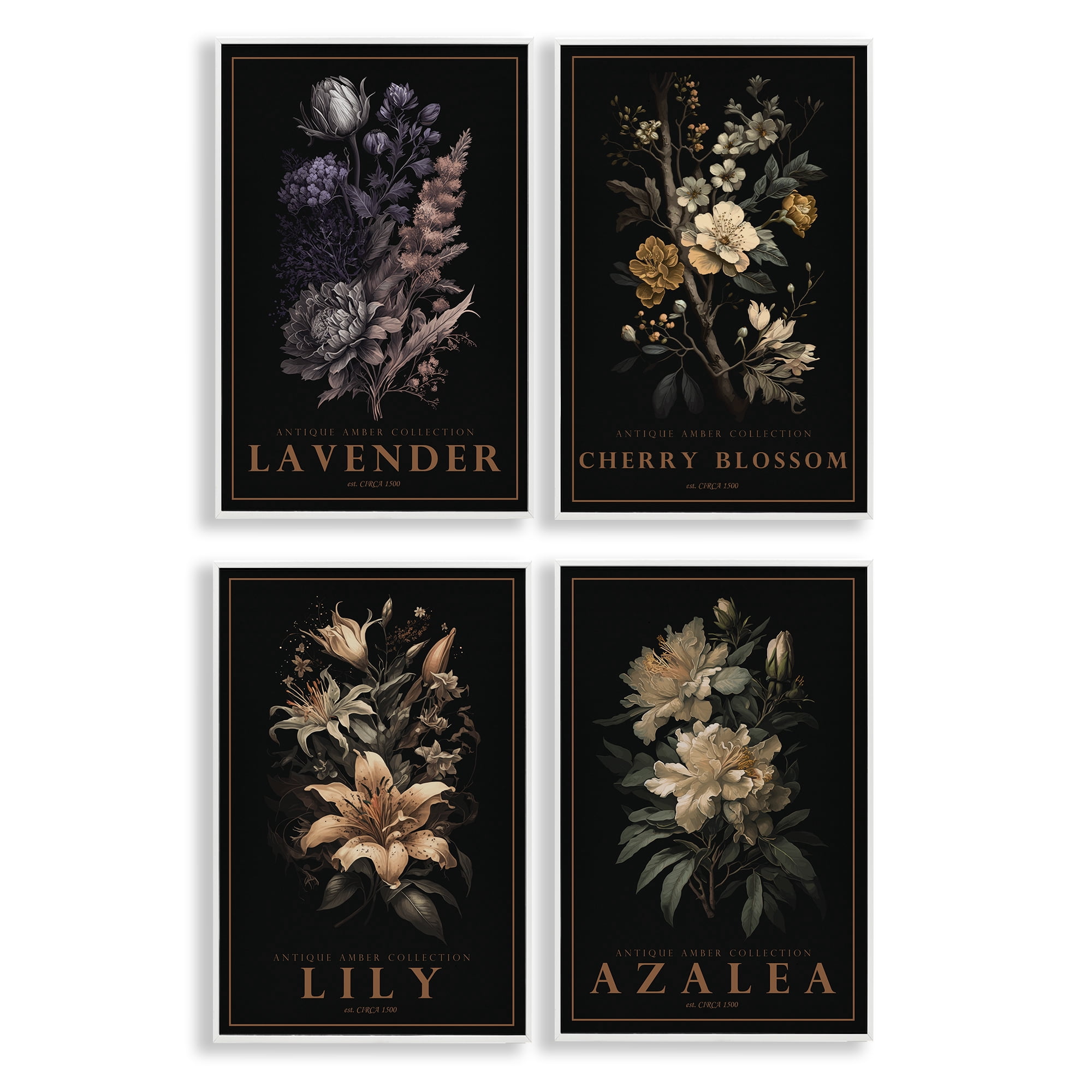 Stupell Industries Antique Varied Botanical Blooms 4 Piece White Framed Giclee Art Set, design by Chris Giampietro