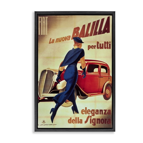 Stupell Industries Antique Vehicle & Woman Advertisement Advertisements Painting Black Floater Framed Canvas Art Print Wall Art, 17 x 25