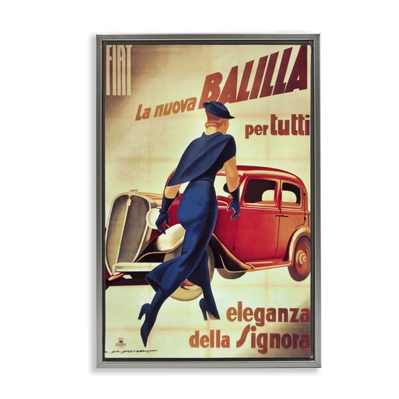 Stupell Industries Antique Vehicle & Woman Advertisement Advertisements Painting Gray Floater Framed Canvas Art Print Wall Art, 17 x 25