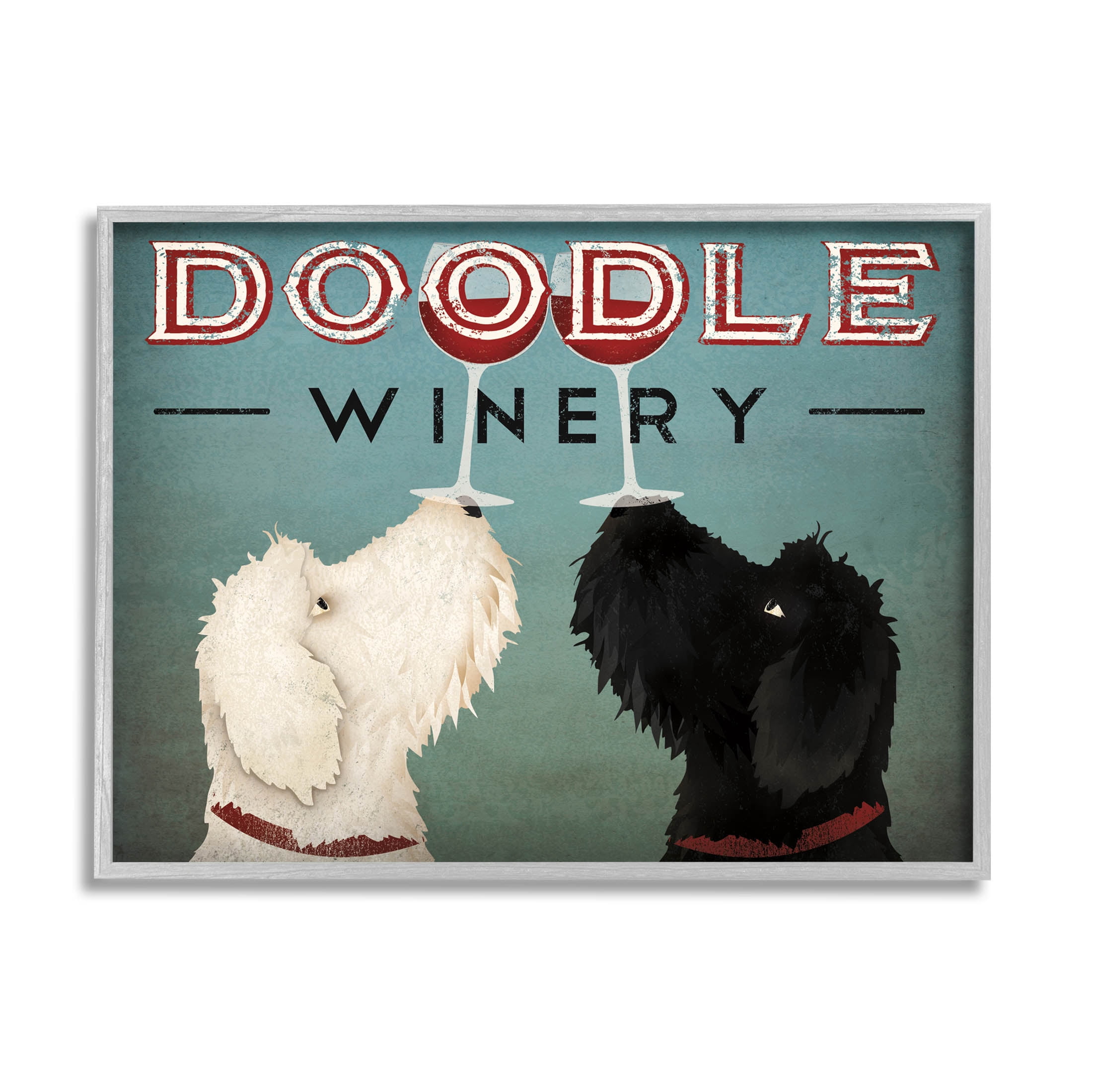 Stupell Industries Antique Winery Dogs Sign Graphic Art Gray Framed Art Print Wall Art, Design by Ryan Fowler