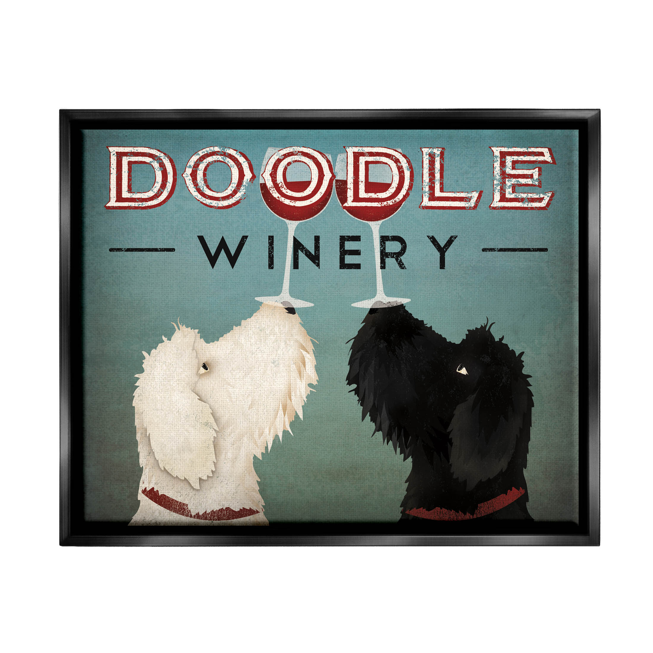 Stupell Industries Antique Winery Dogs Sign Graphic Art Jet Black Floating Framed Canvas Print Wall Art, Design by Ryan Fowler