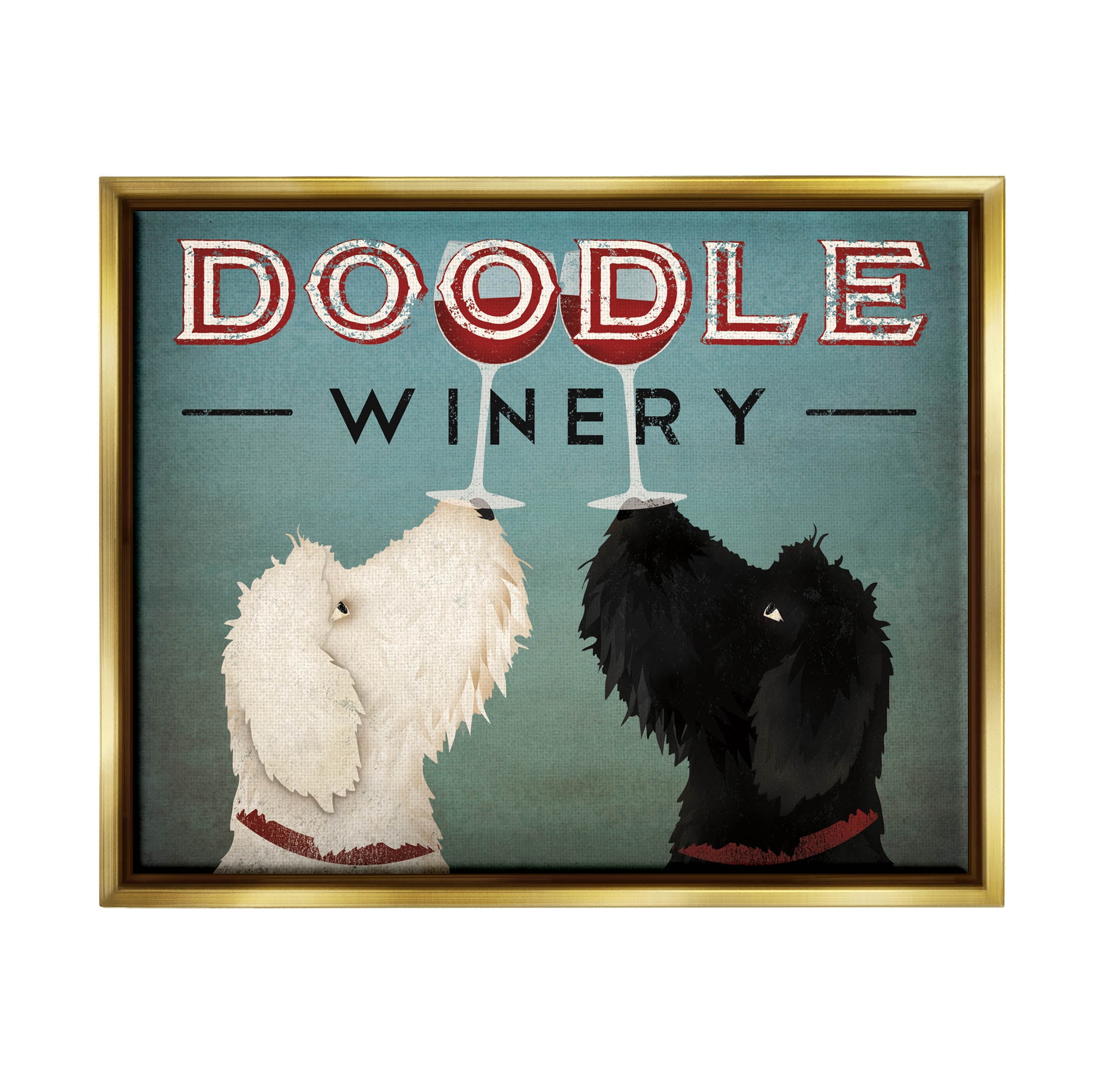 Stupell Industries Antique Winery Dogs Sign Graphic Art Metallic Gold Floating Framed Canvas Print Wall Art, Design by Ryan Fowler