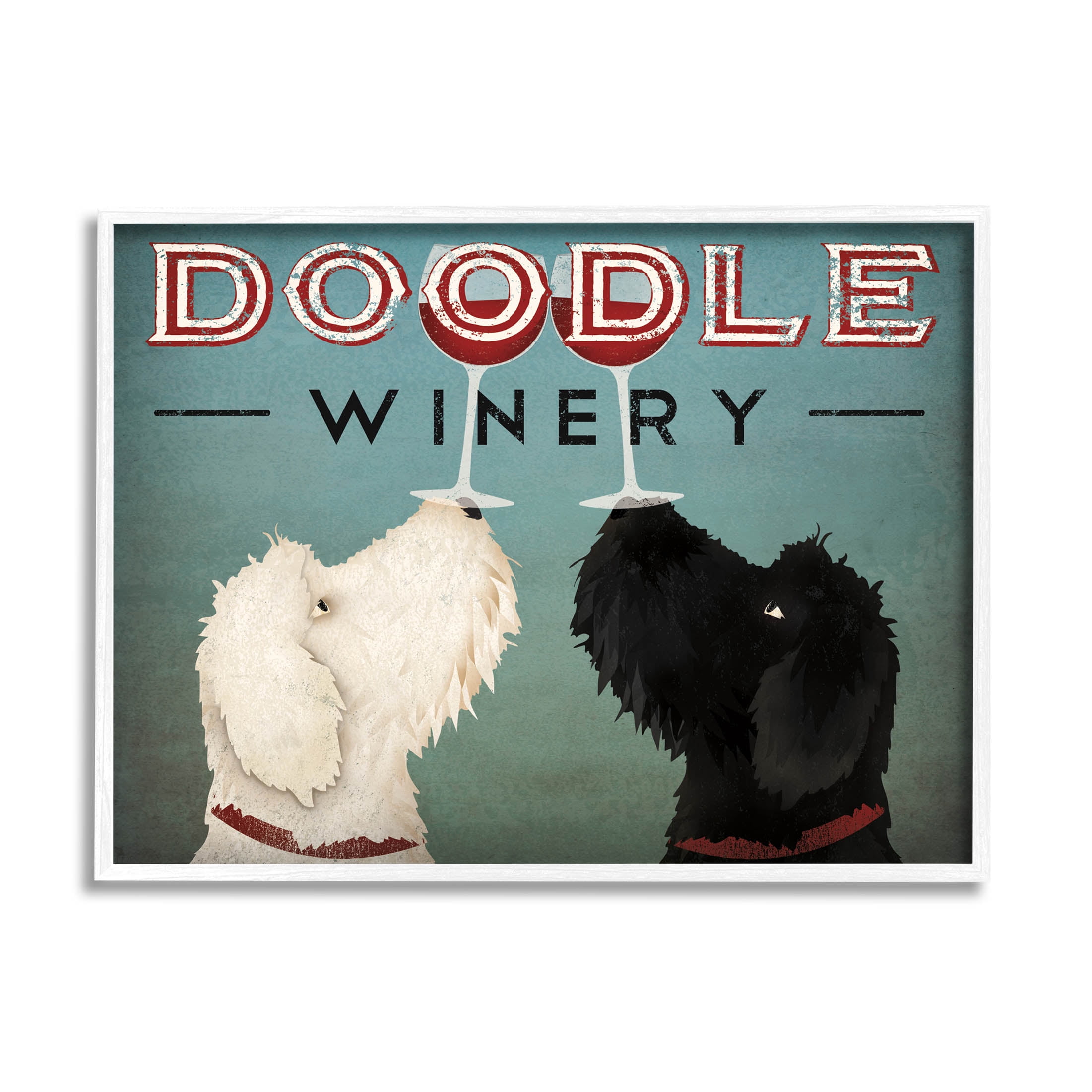 Stupell Industries Antique Winery Dogs Sign Graphic Art White Framed Art Print Wall Art, Design by Ryan Fowler