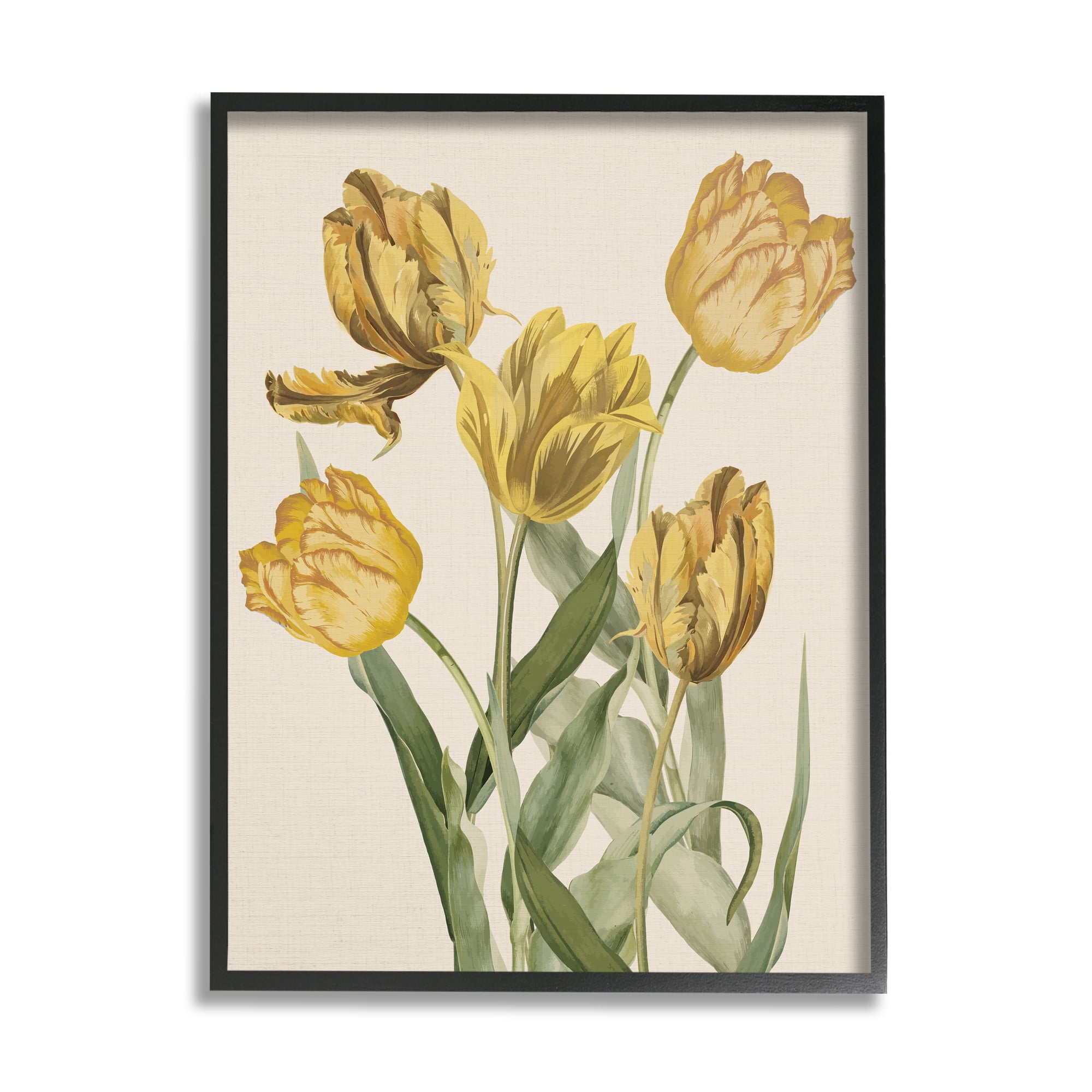 Stupell Industries Antique Yellow Tulips Botanical & Floral Painting Black Framed Art Print Wall Art, 16 x 20