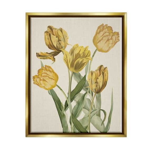 Stupell Industries Antique Yellow Tulips Botanical & Floral Painting Gold Floater Framed Canvas Art Print Wall Art, 25 x 31