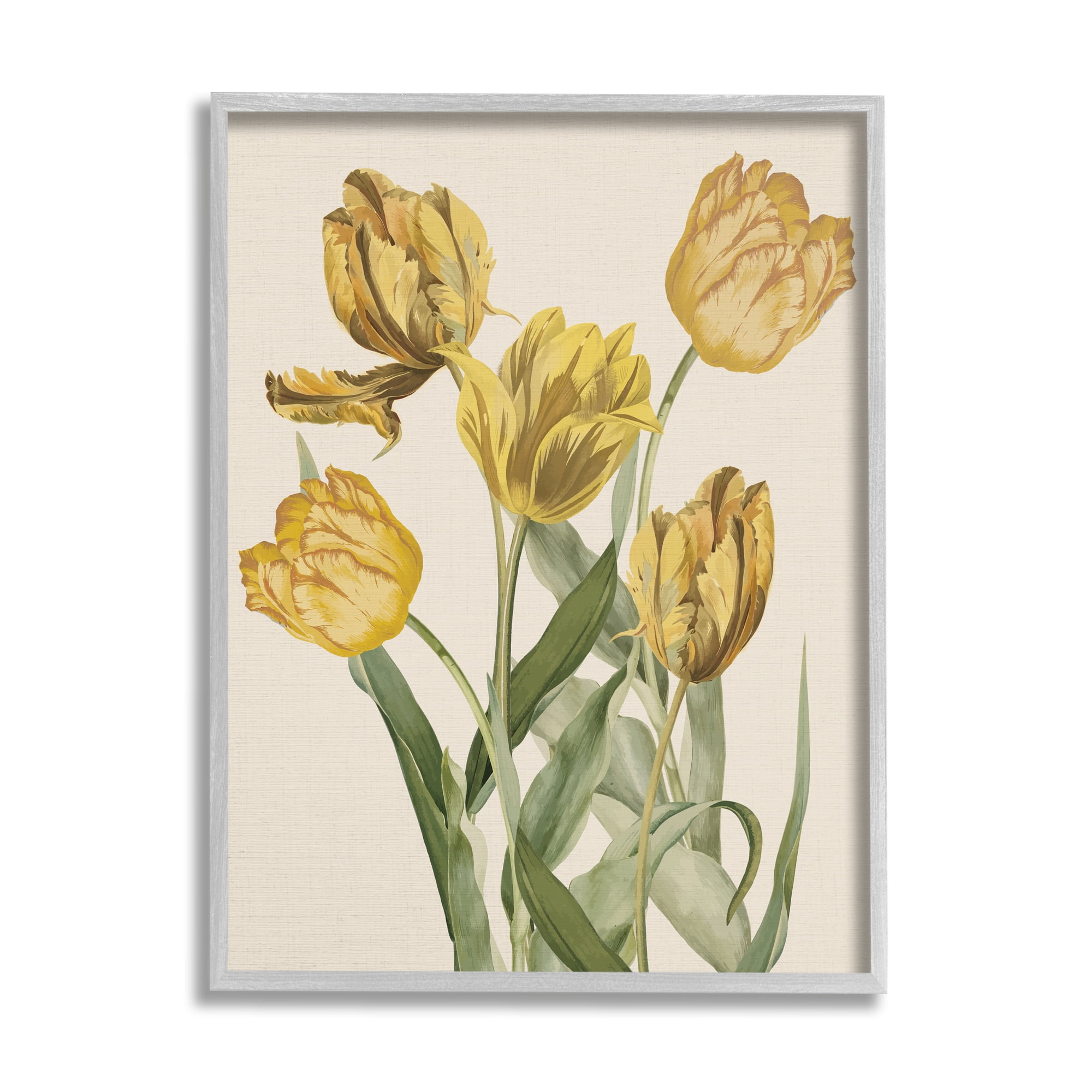 Stupell Industries Antique Yellow Tulips Botanical & Floral Painting Gray Framed Art Print Wall Art, 11 x 14
