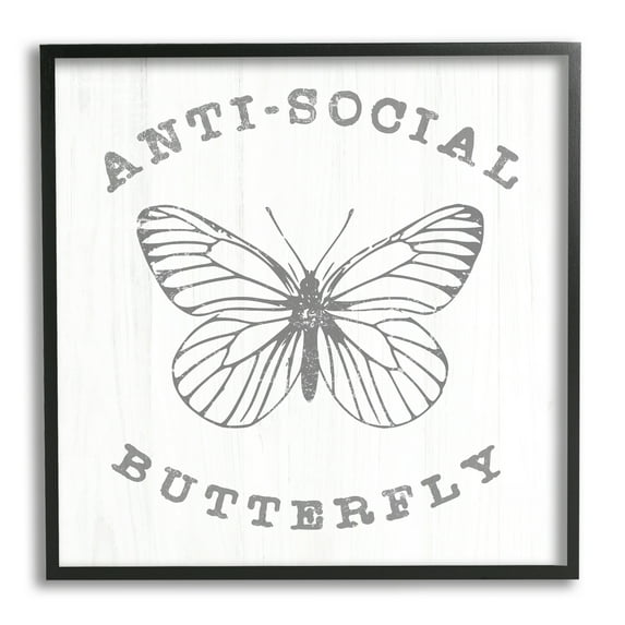 Stupell Industries Antisocial Butterfly Insect Outline Vintage Weathered Design Graphic Art Black Framed Art Print Wall Art, Design by Daphne Polselli