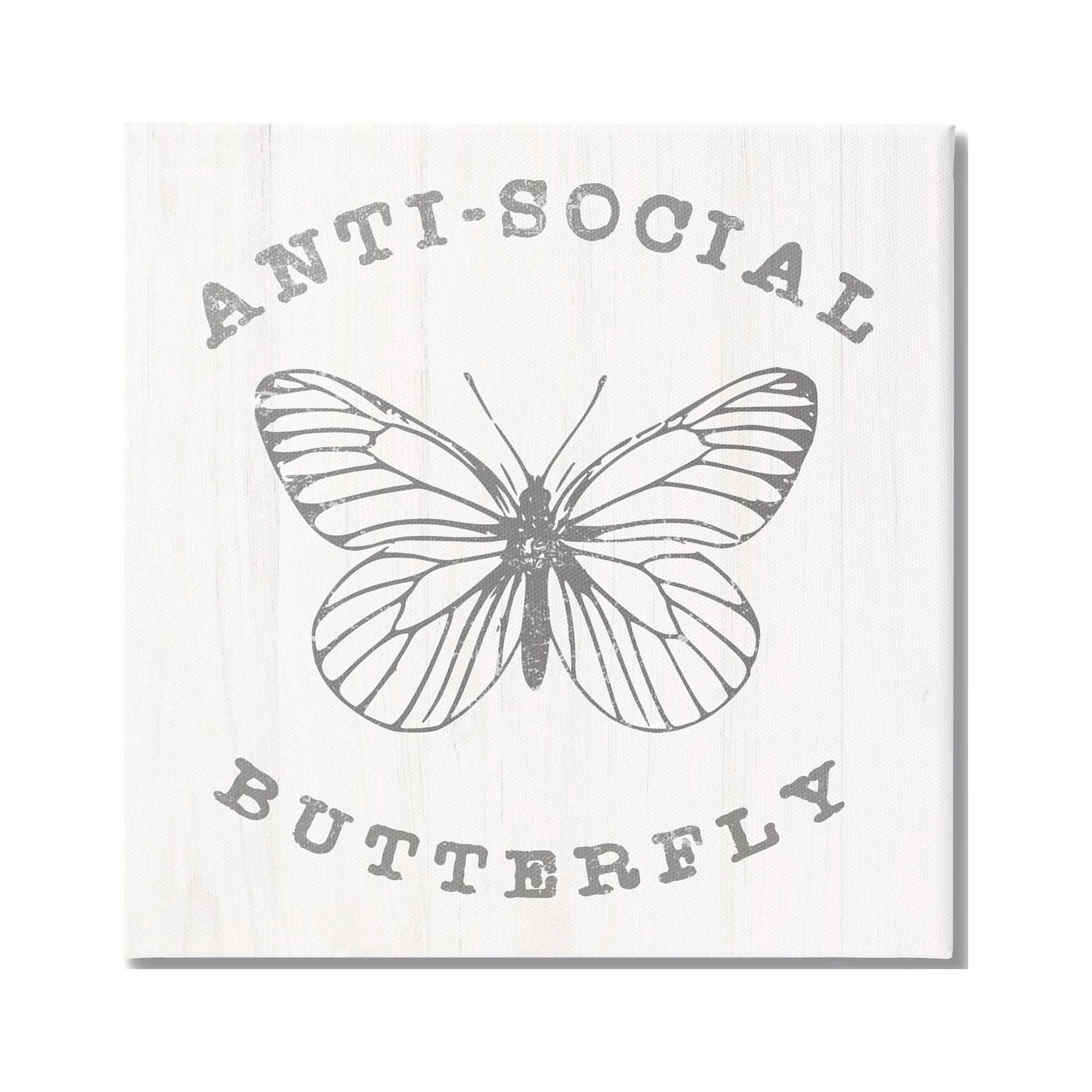 Stupell Industries Antisocial Butterfly Insect Outline Vintage Weathered Design Graphic Art Gallery Wrapped Canvas Print Wall Art, Design by Daphne Polselli