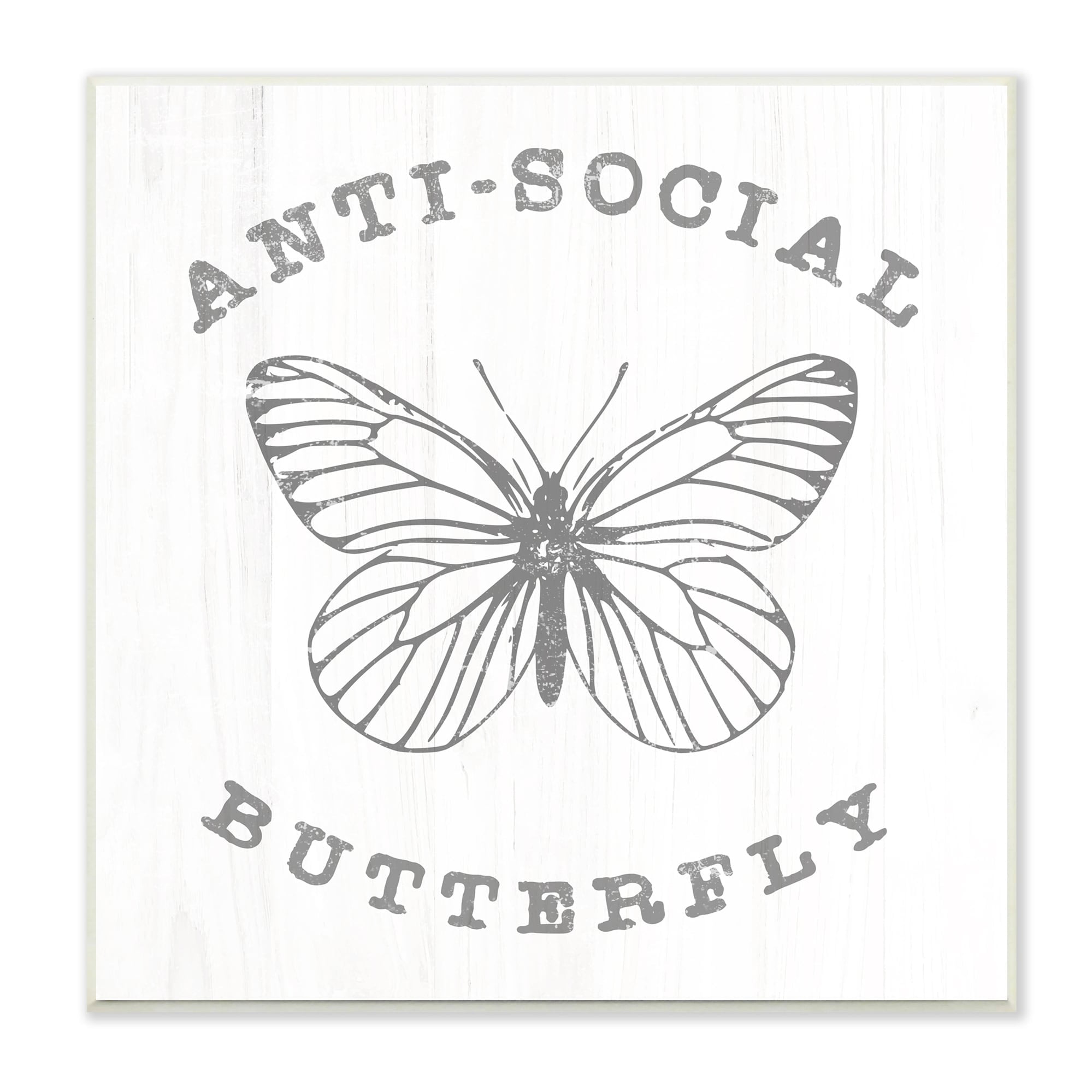 Stupell Industries Antisocial Butterfly Insect Outline Vintage Weathered Design Graphic Art Unframed Art Print Wall Art, Design by Daphne Polselli