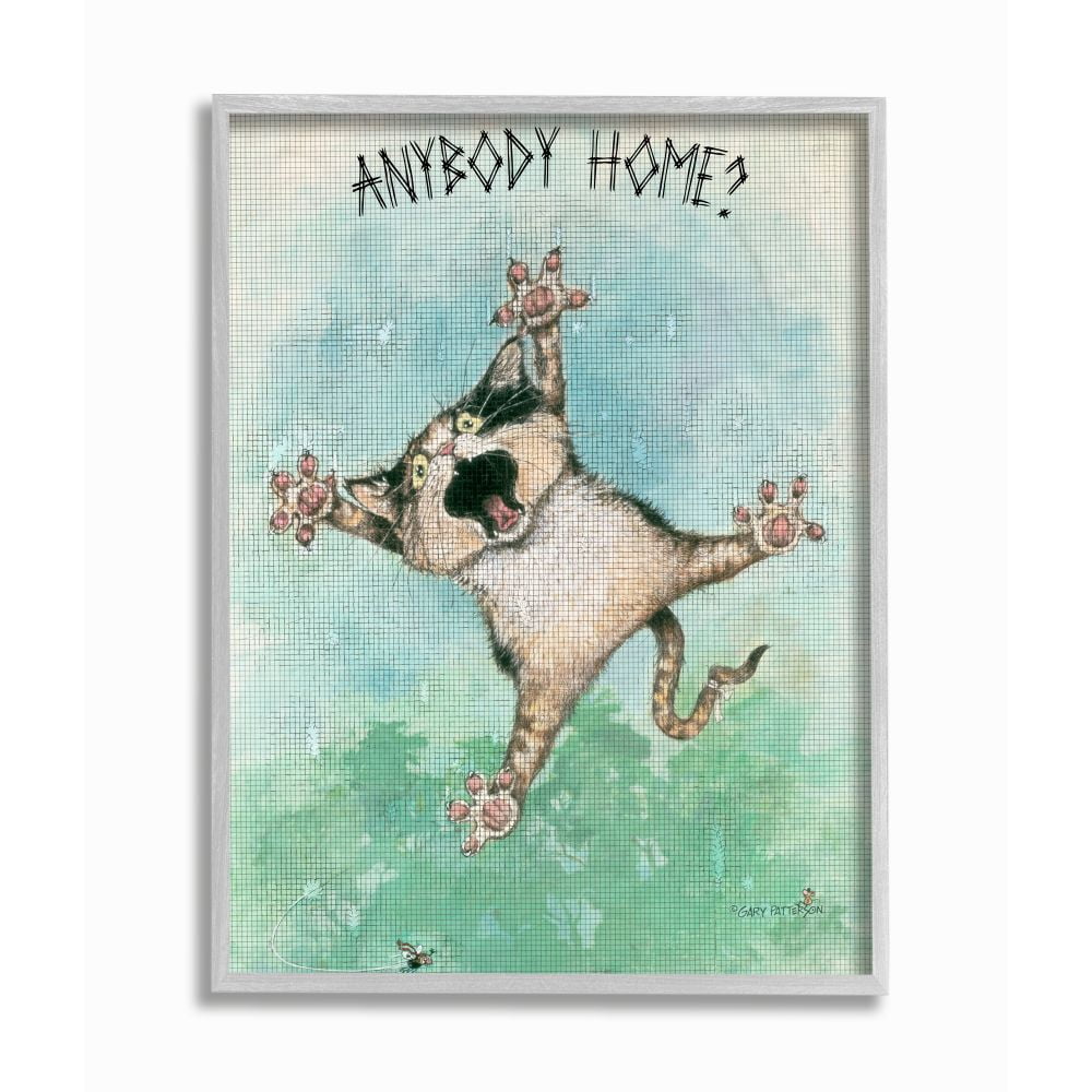 Stupell Industries Anybody Home Funny Cat Cartoon Pet Design Framed Wall Art by Gary Patterson