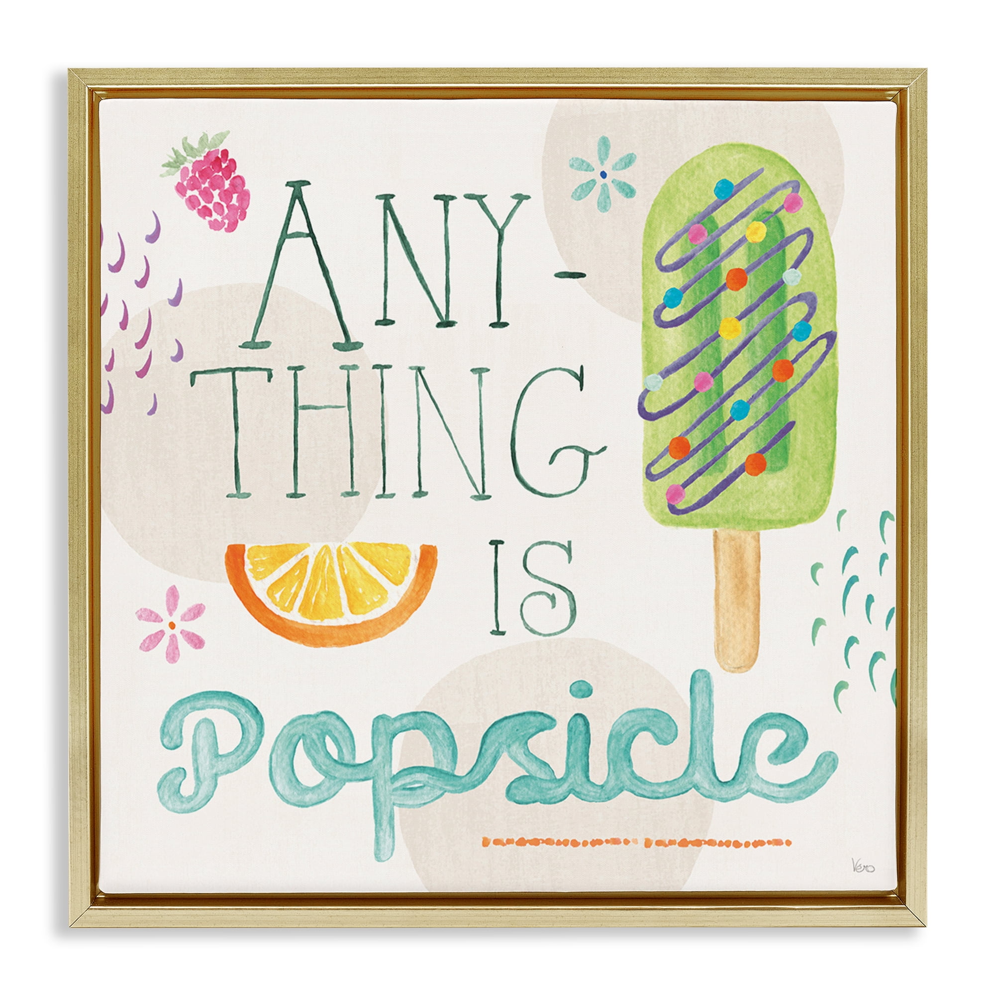 Stupell Industries Anything Is Popsicle Food & Beverage Painting Gold Floater Framed Canvas Art Print Wall Art, 25 x 25