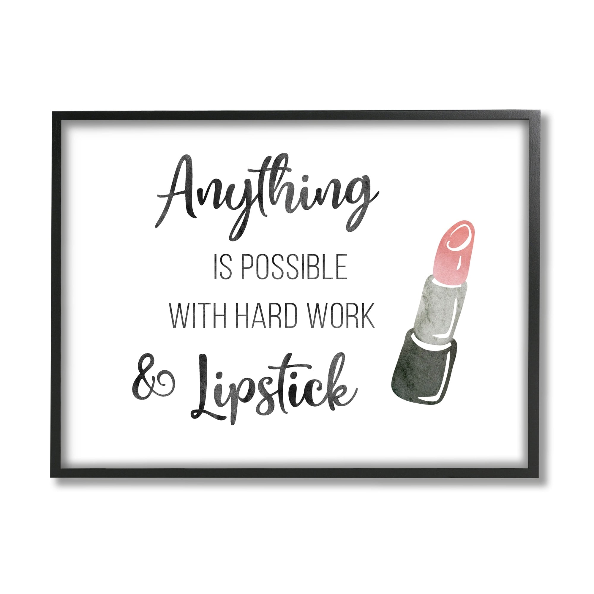 Stupell Industries Anything Possible With Lipstick Glam Makeup Inspiration Graphic Art Black Framed Art Print Wall Art, Design by CAD Designs