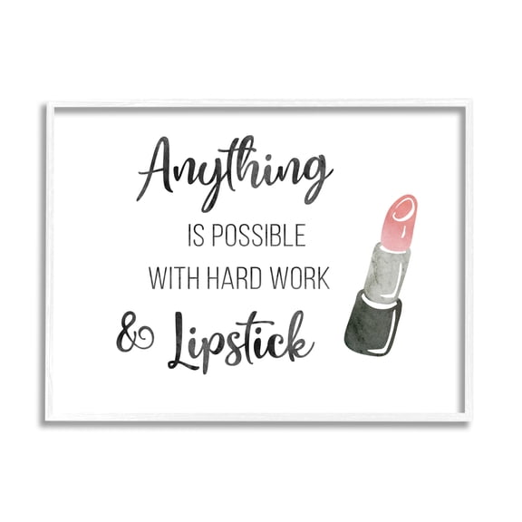 Stupell Industries Anything Possible With Lipstick Glam Makeup Inspiration Graphic Art White Framed Art Print Wall Art, Design by CAD Designs
