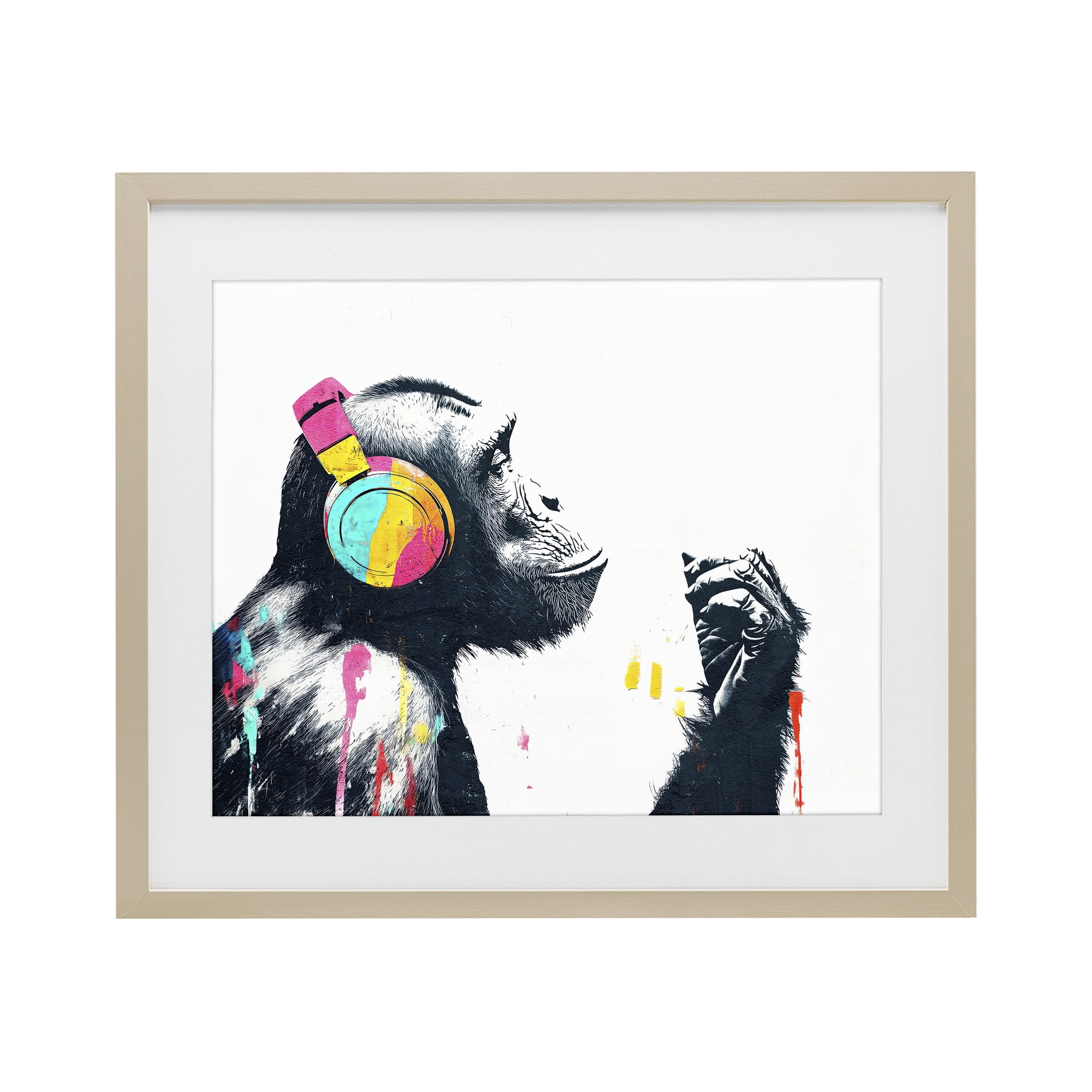 Stupell Industries Ape On Air Headphones Birch Framed Print Under Glass, design by Svetlana Aleynikova