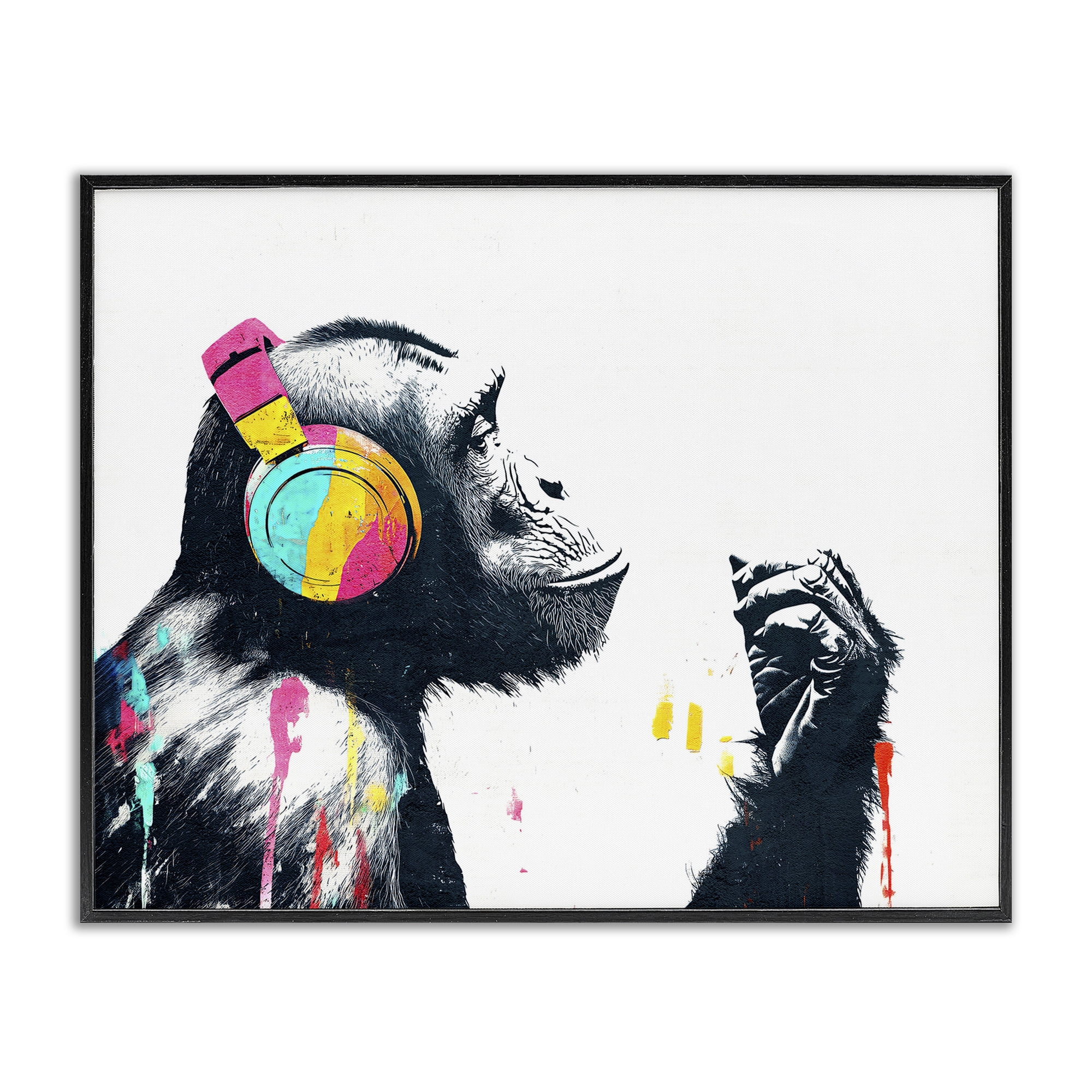 Stupell Industries Ape On Air Headphones Black Framed Giclee Art, design by Svetlana Aleynikova