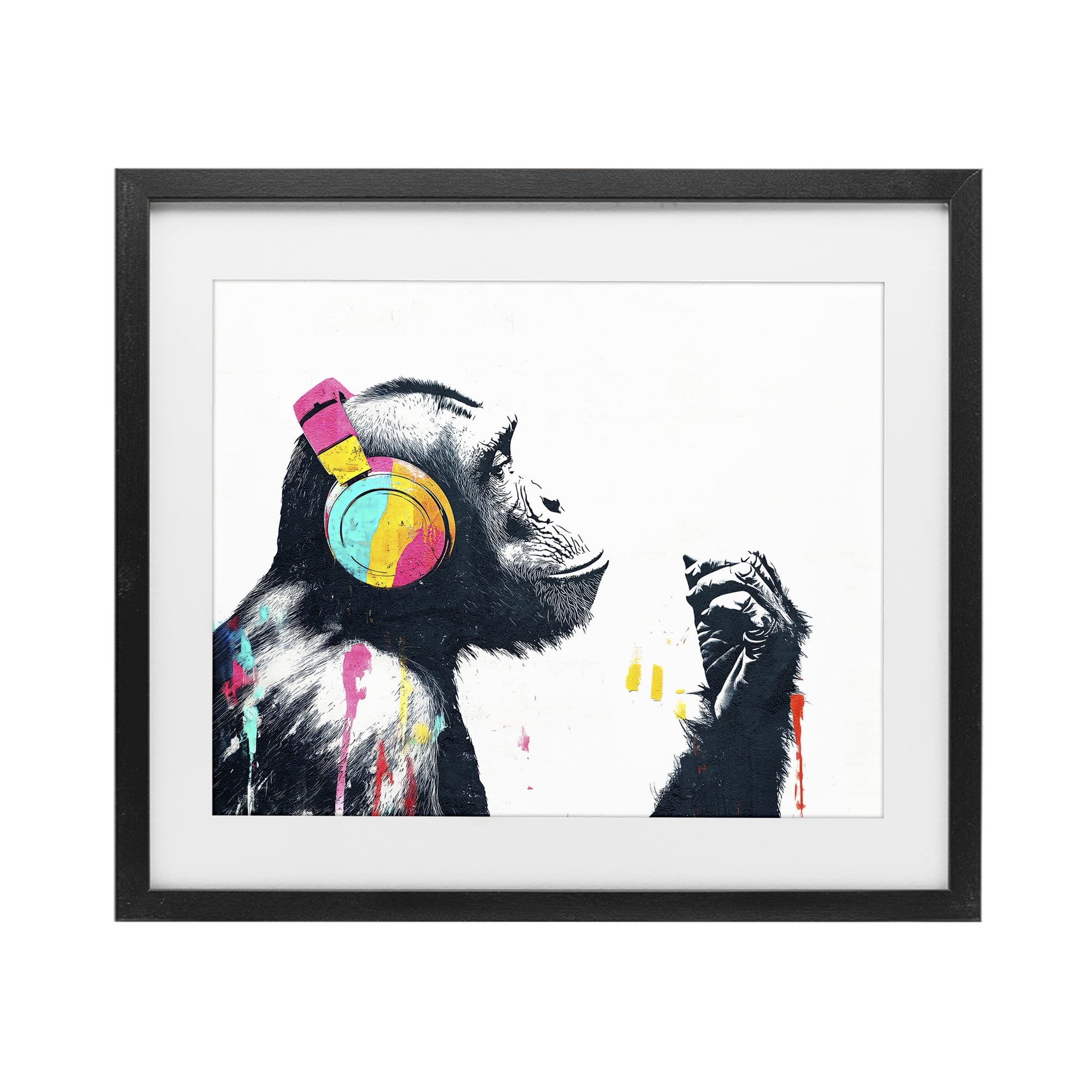 Stupell Industries Ape On Air Headphones Black Framed Print Under Glass, design by Svetlana Aleynikova