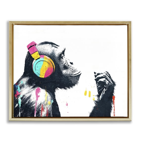 Stupell Industries Modern Ape On Air Headphones Gold Floating Frame Canvas Art, 21 x 17, by Svetlana Aleynikova