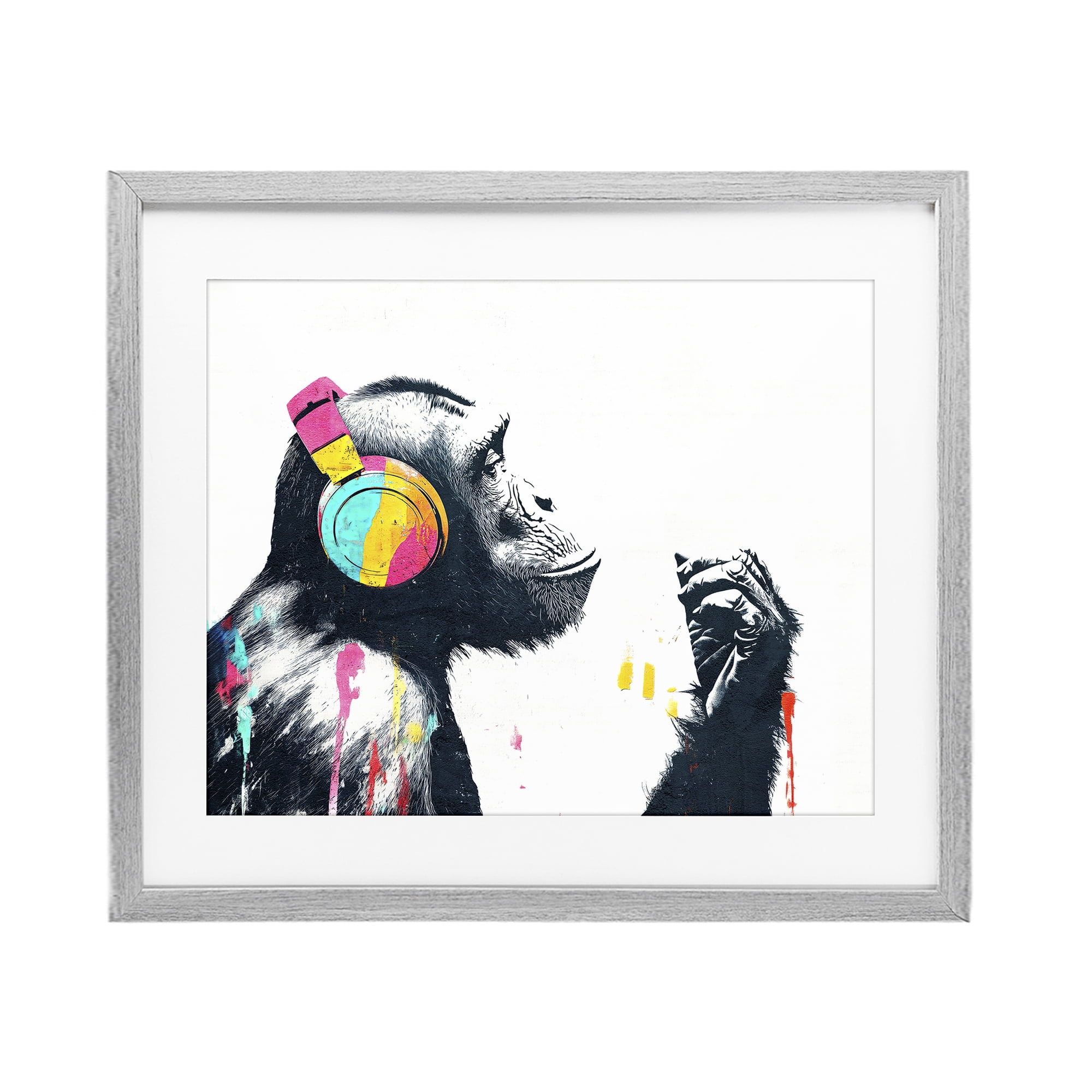 Stupell Industries Ape On Air Headphones Gray Framed Print Under Glass, design by Svetlana Aleynikova