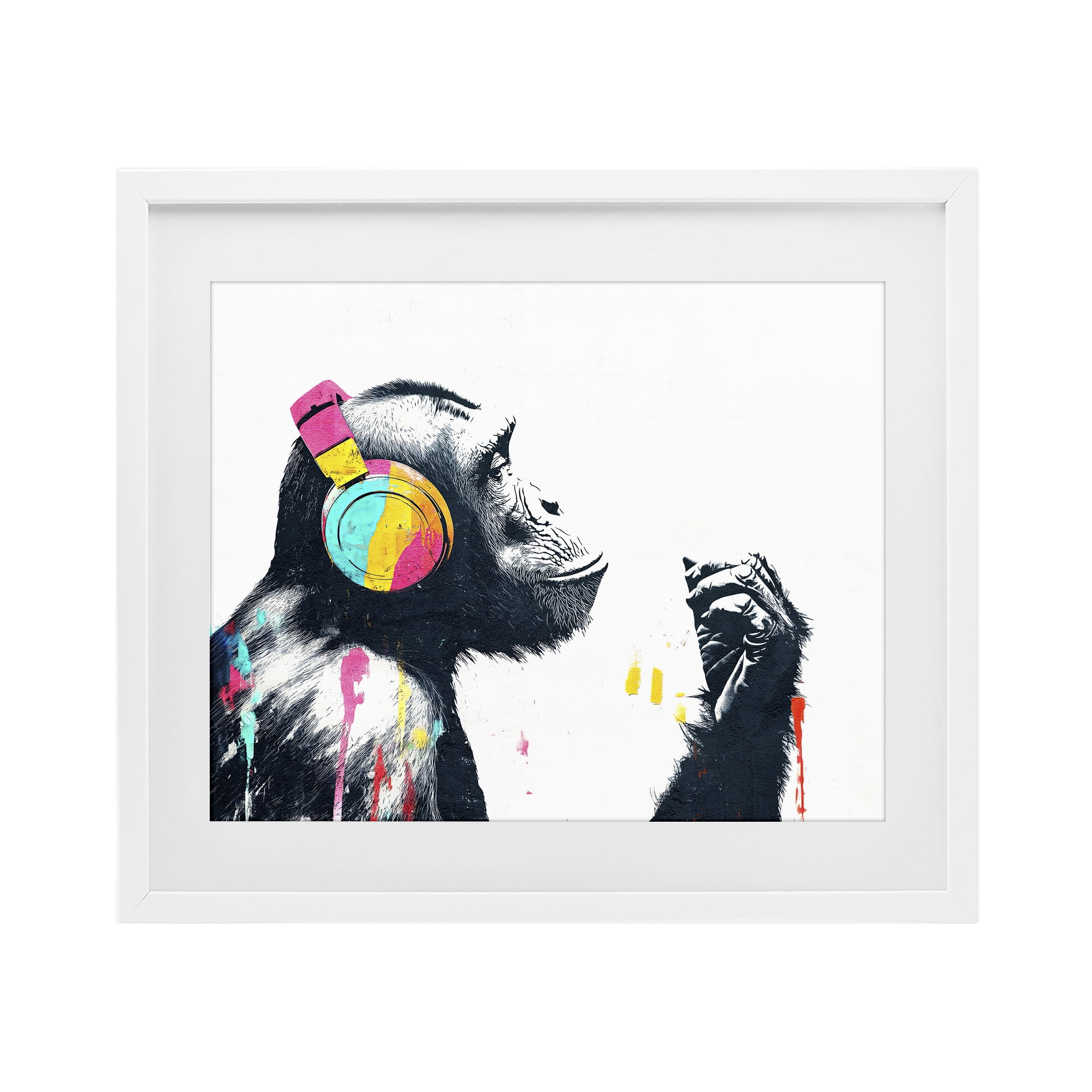 Stupell Industries Ape On Air Headphones White Framed Print Under Glass, design by Svetlana Aleynikova