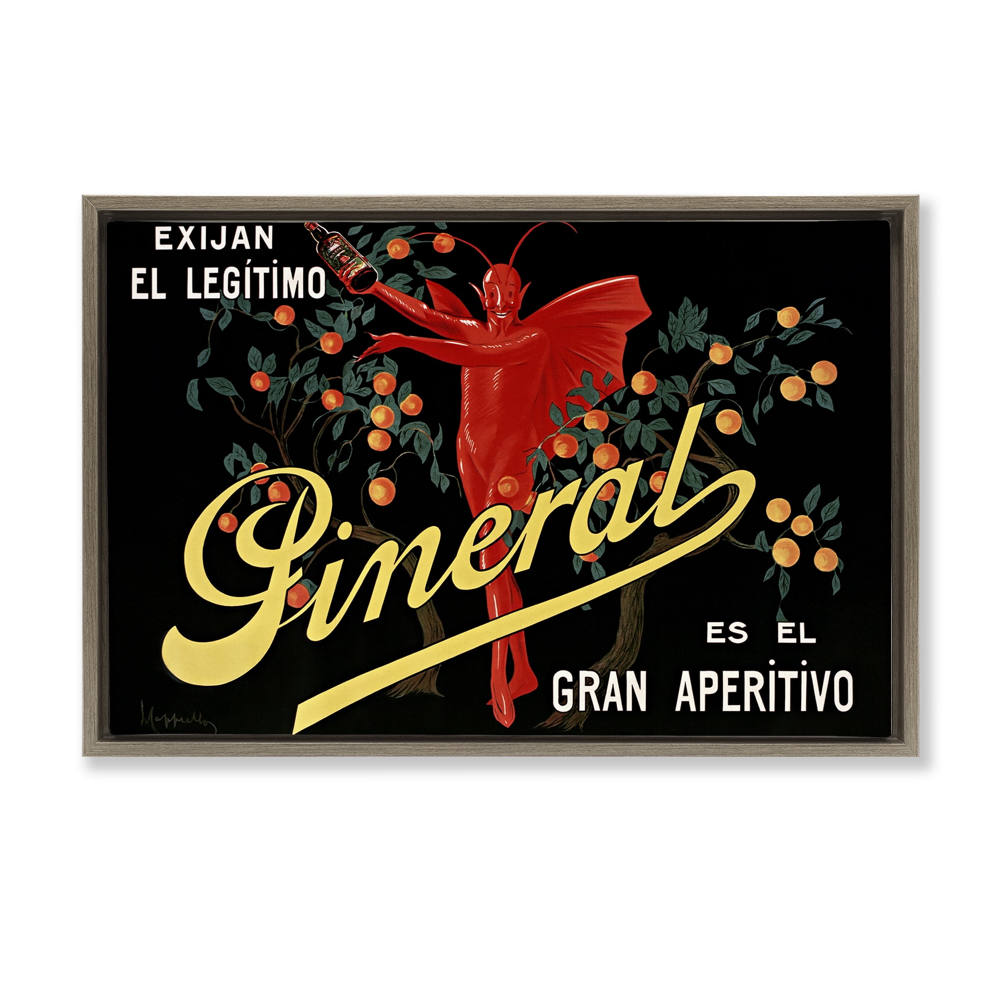 Stupell Industries Aperitif Poster with Character Brown Framed Floater Canvas Wall Art, design by Leonetto Cappiello