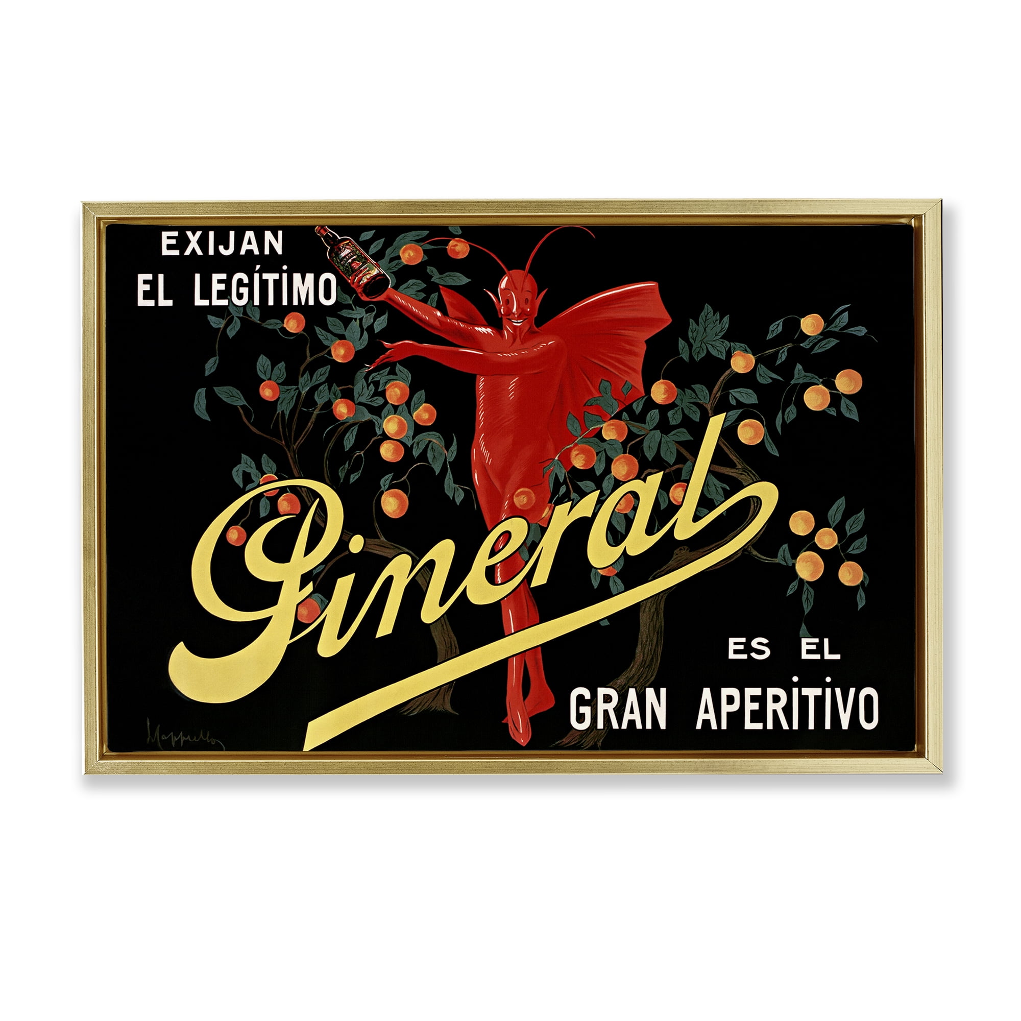 Stupell Industries Aperitif Poster with Character Gold Framed Floater Canvas Wall Art, design by Leonetto Cappiello