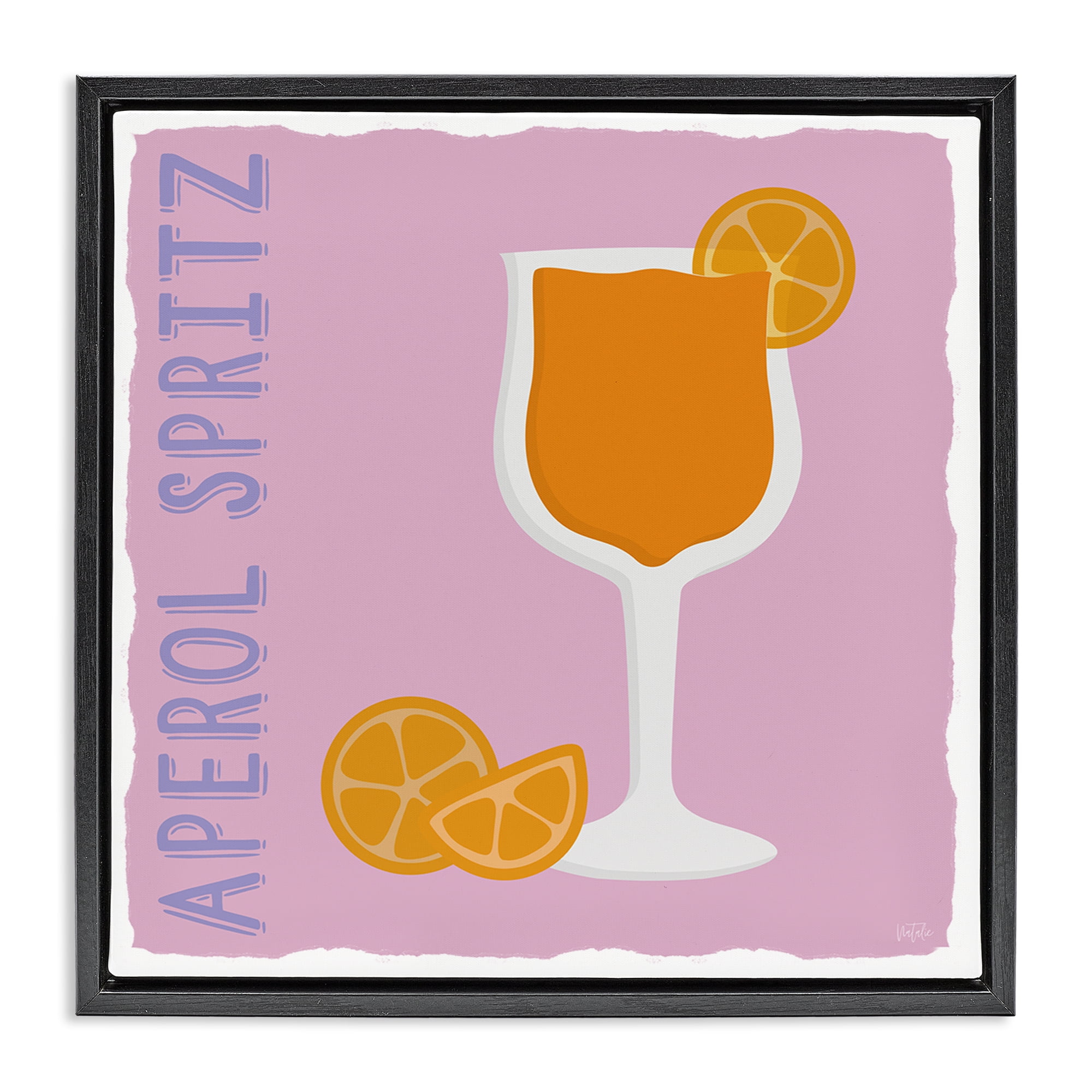 Stupell Industries Aperol Spritz Cocktail Food & Beverage Painting Black Floater Framed Canvas Art Print Wall Art, 18 x 18