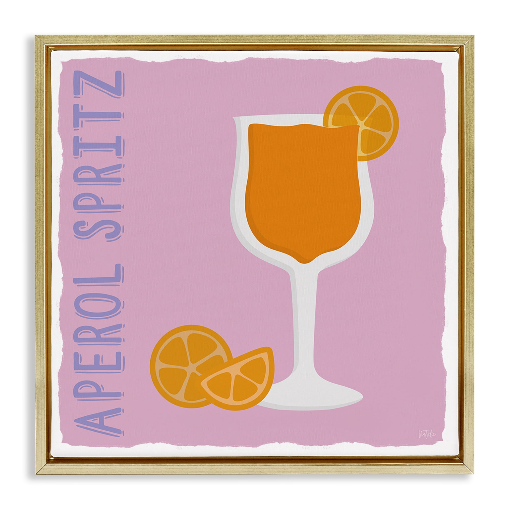 Stupell Industries Aperol Spritz Cocktail Food & Beverage Painting Gold Floater Framed Canvas Art Print Wall Art, 25 x 25