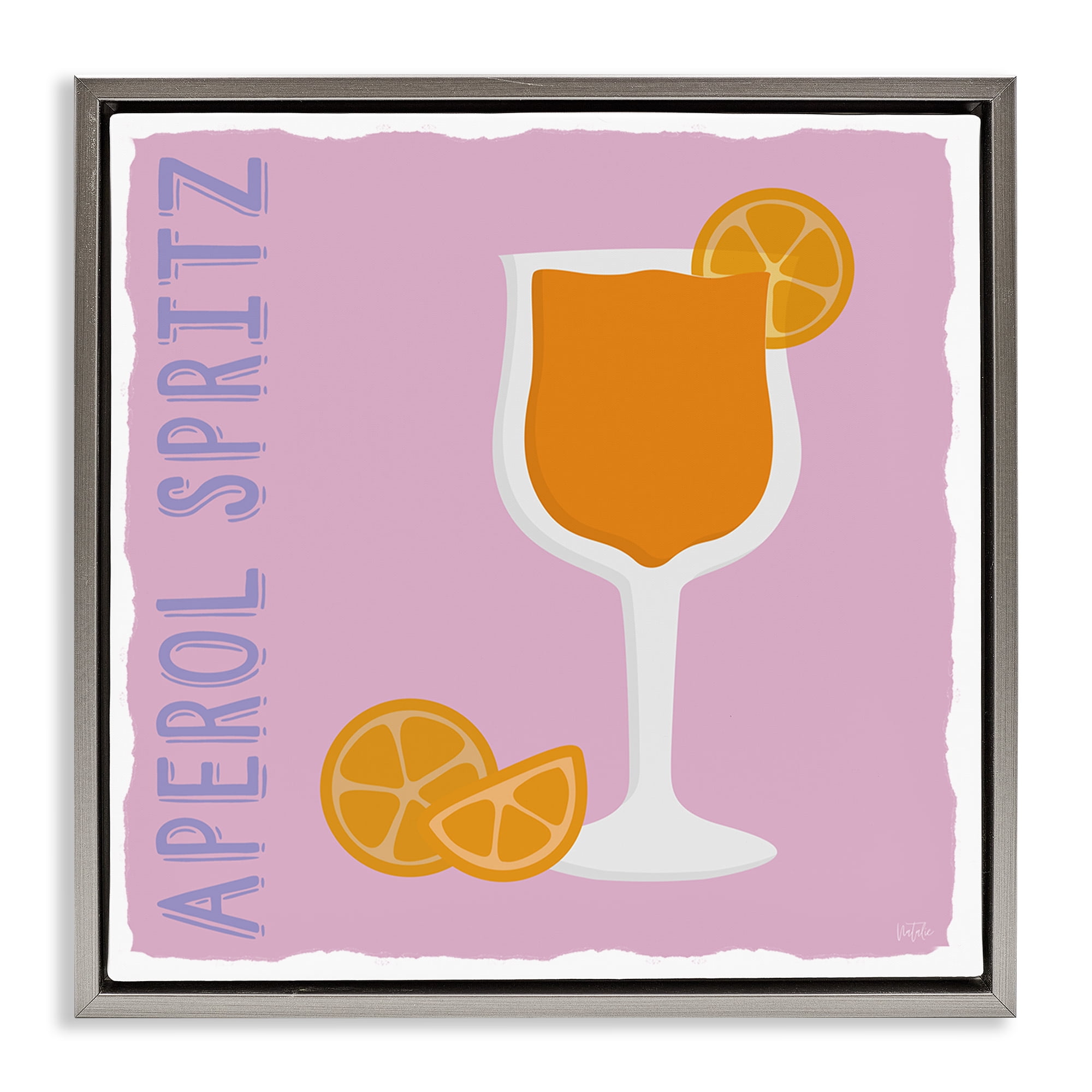Stupell Industries Aperol Spritz Cocktail Food & Beverage Painting Gray Floater Framed Canvas Art Print Wall Art, 18 x 18