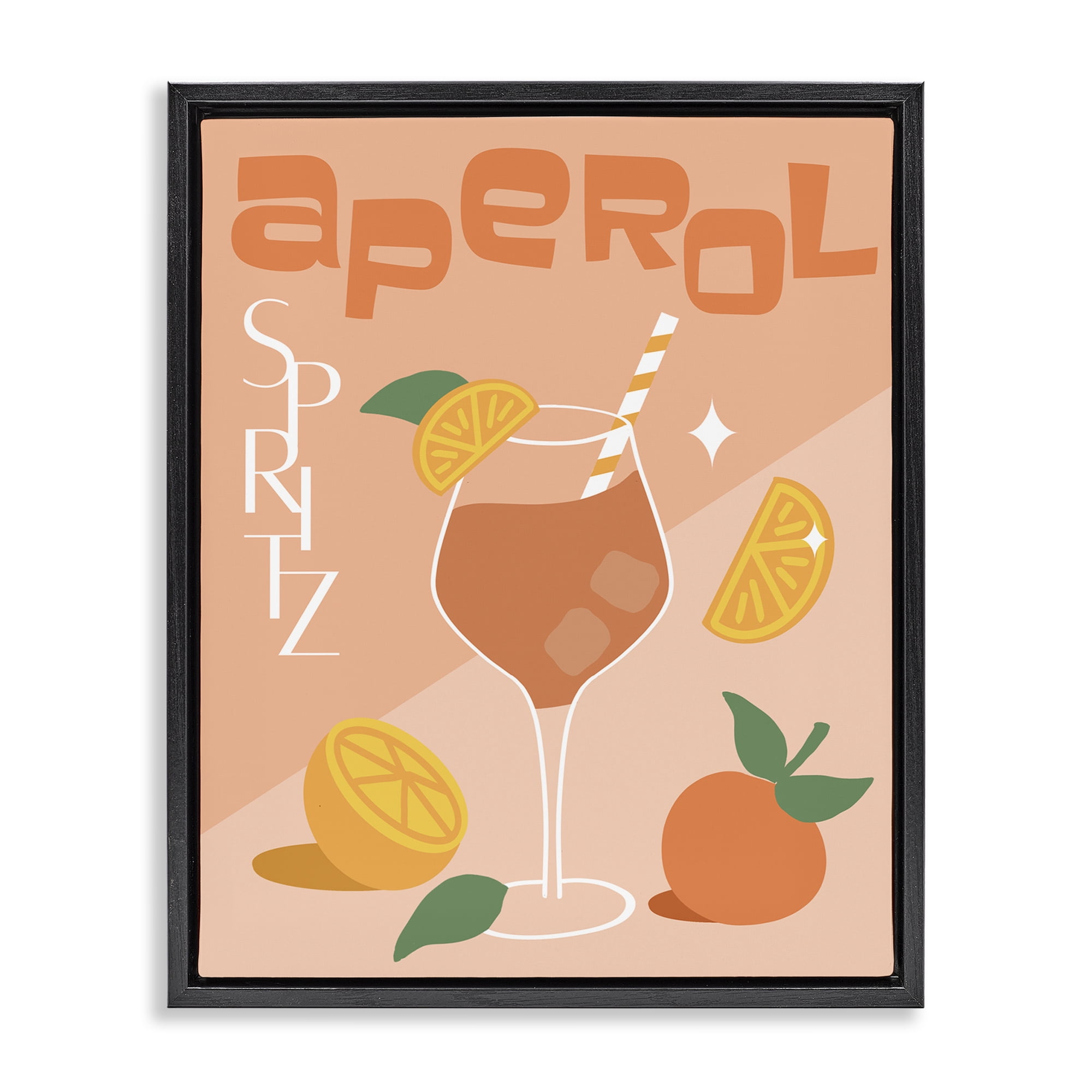 Stupell Industries Aperol Spritz Typography Food & Beverage Painting Black Floater Framed Canvas Art Print Wall Art, 17 x 21