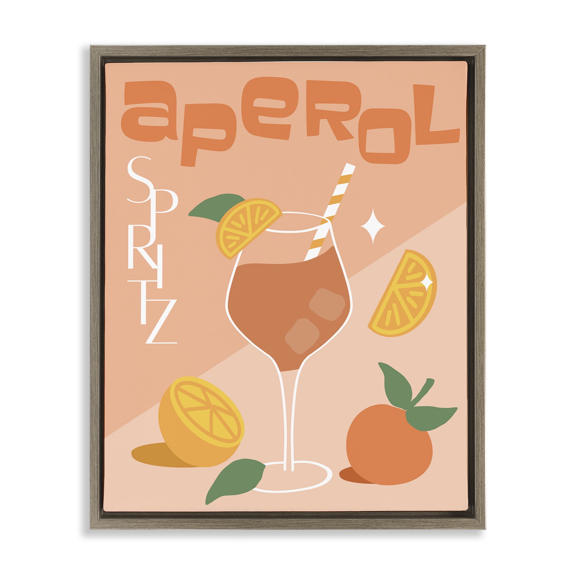 Stupell Industries Aperol Spritz Typography Food & Beverage Painting Brown Floater Framed Canvas Art Print Wall Art, 17 x 21