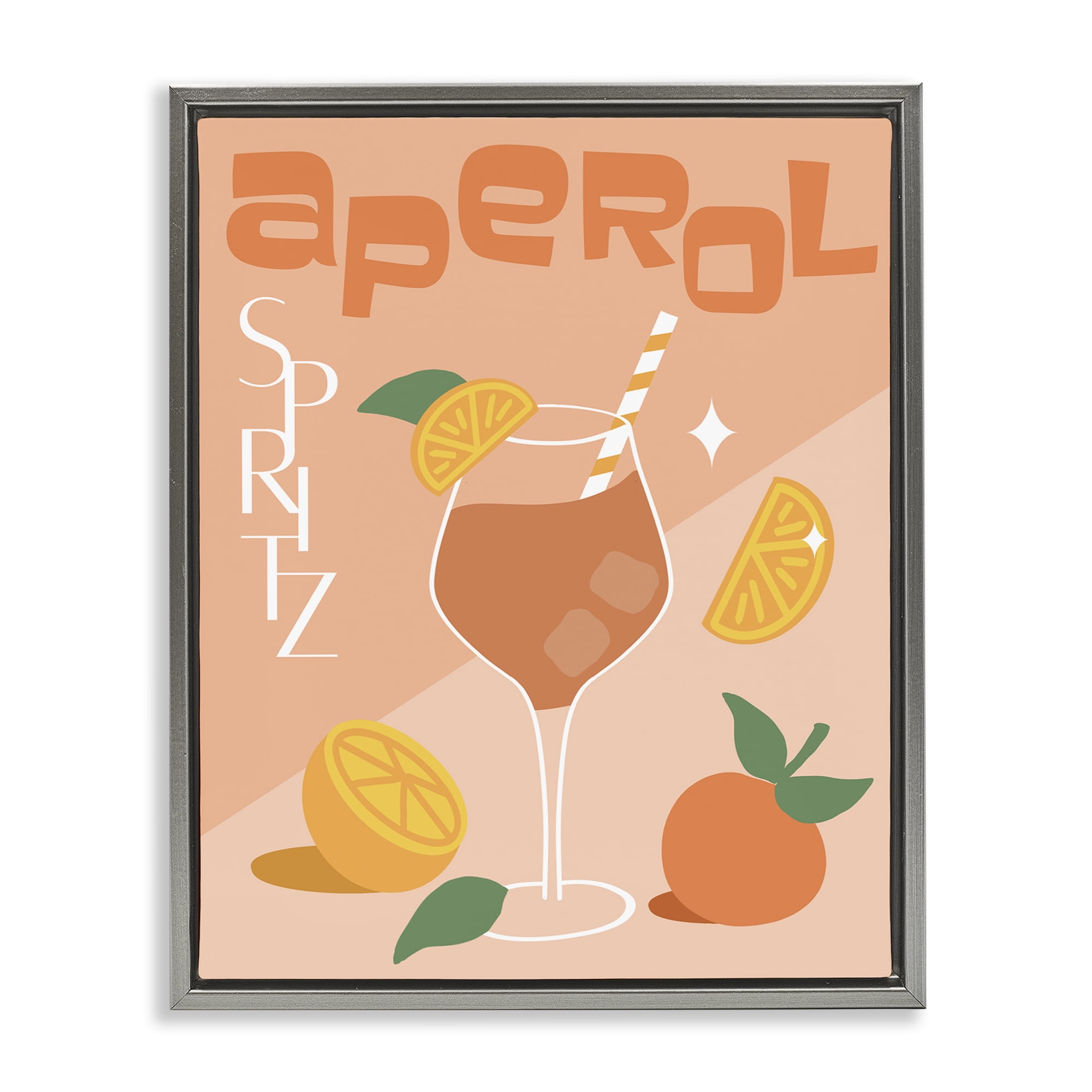 Stupell Industries Aperol Spritz Typography Food & Beverage Painting Gray Floater Framed Canvas Art Print Wall Art, 17 x 21