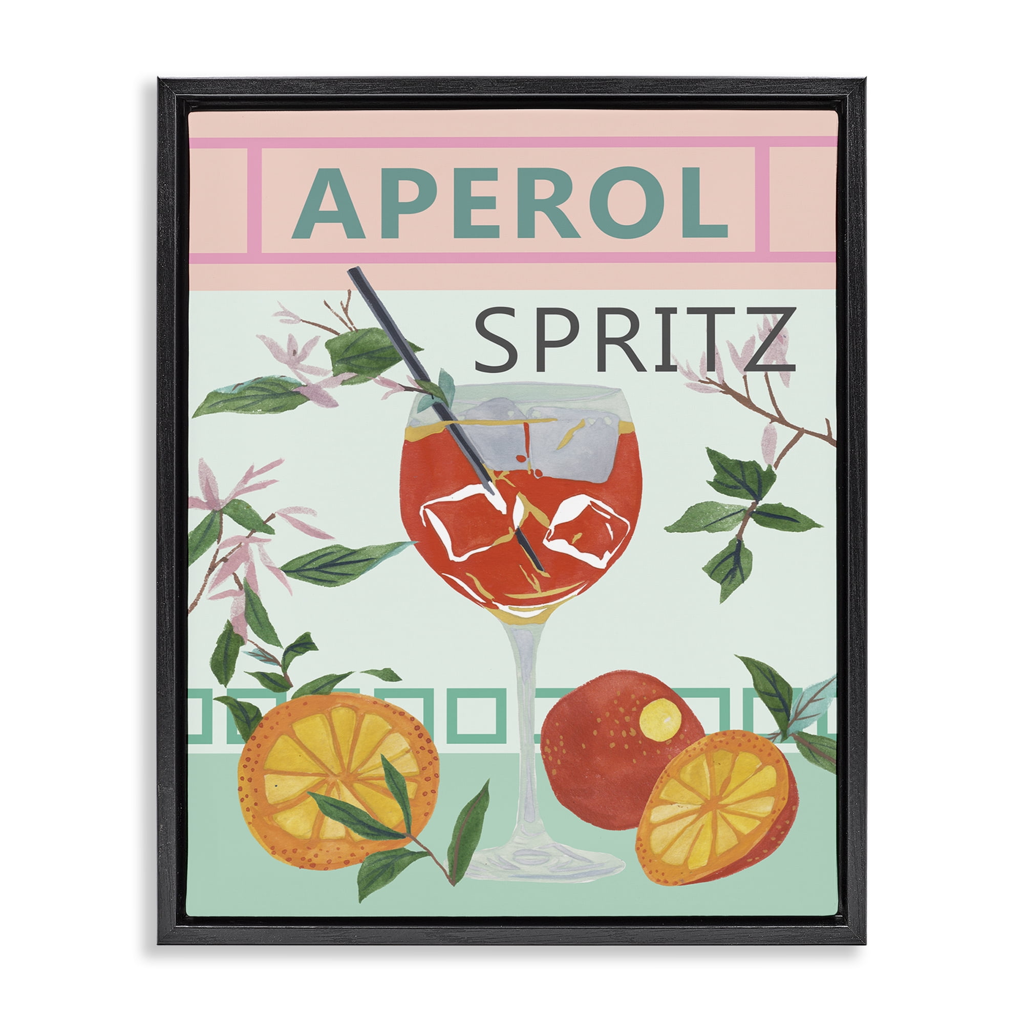Stupell Industries Aperol Tropical Cocktail Food & Beverage Painting Black Floater Framed Canvas Art Print Wall Art, 25 x 31