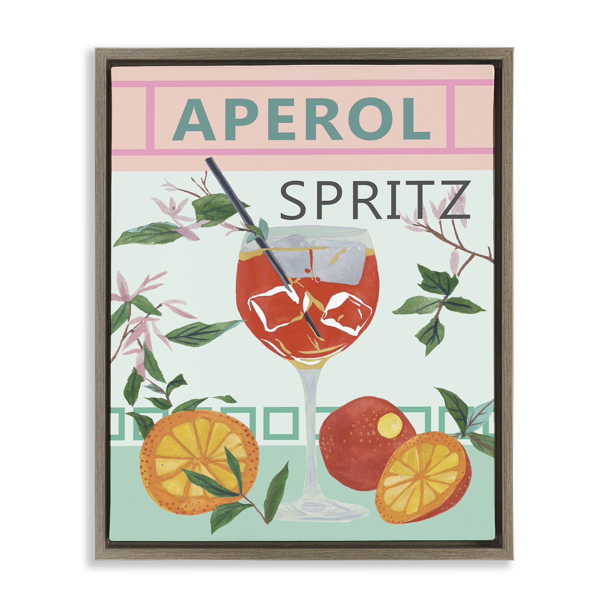 Stupell Industries Aperol Tropical Cocktail Food & Beverage Painting Brown Floater Framed Canvas Art Print Wall Art, 17 x 21