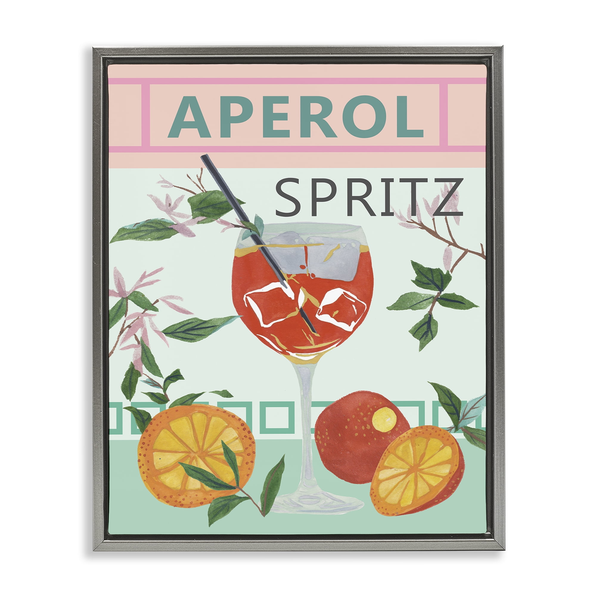 Stupell Industries Aperol Tropical Cocktail Food & Beverage Painting Gray Floater Framed Canvas Art Print Wall Art, 25 x 31