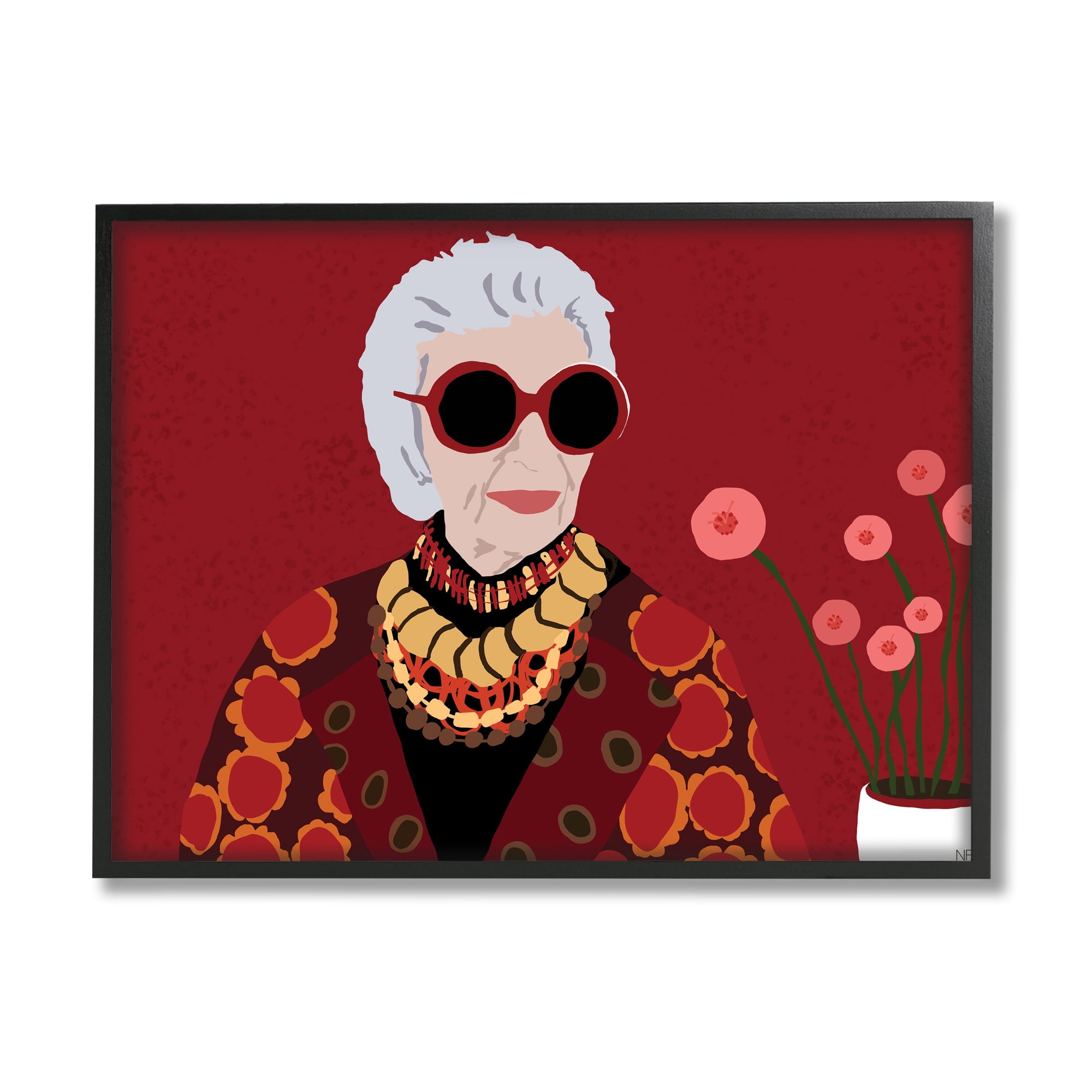 Stupell Industries Apfel Fashion Icon Glamourous Red Portrait Beauty & Fashion Painting Black Framed Art Print Wall Art, 16 x 20