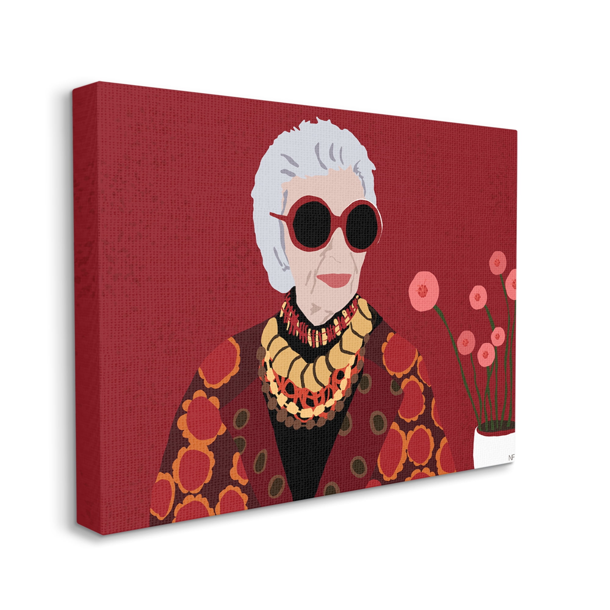 Stupell Industries Apfel Fashion Icon Glamourous Red Portrait Beauty & Fashion Painting Gallery Wrapped Canvas Art Print Wall Art, 16 x 20