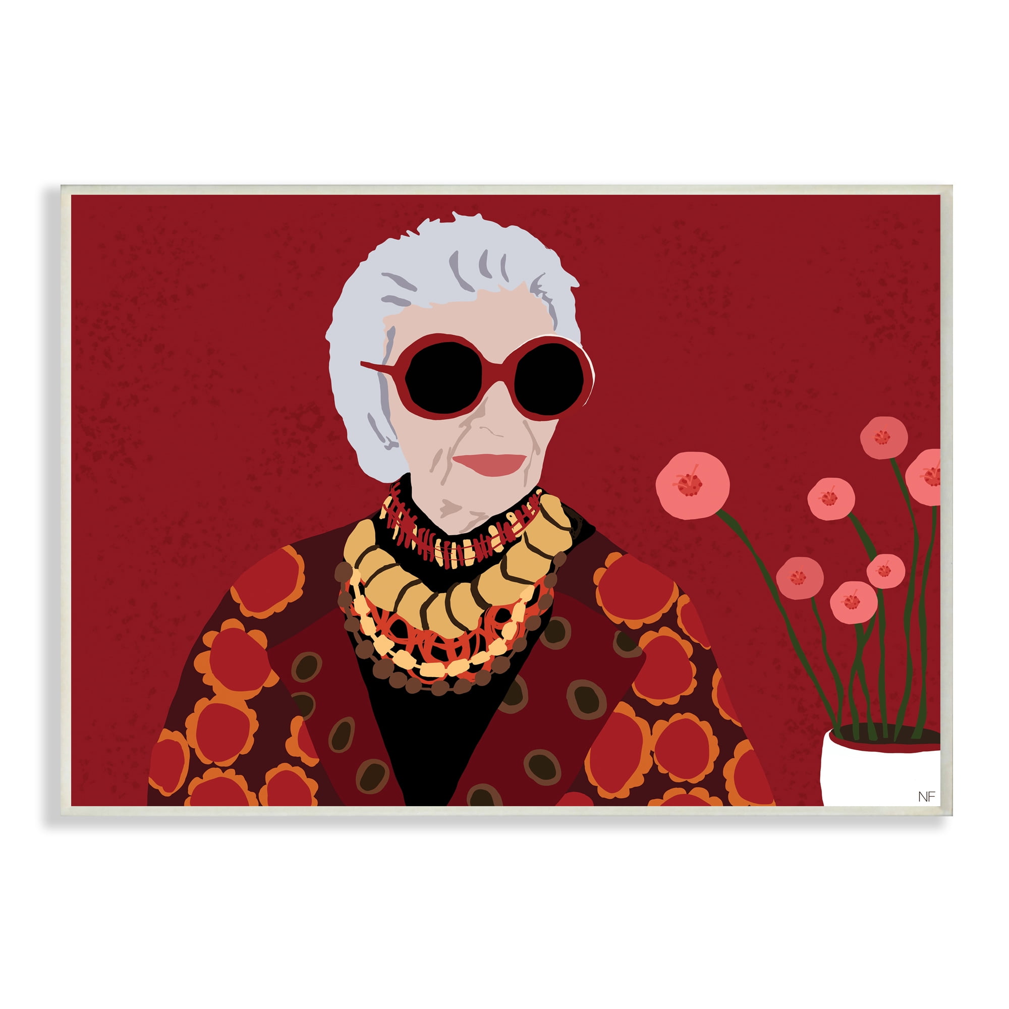 Stupell Industries Apfel Fashion Icon Glamourous Red Portrait Beauty & Fashion Painting Unframed Art Print Wall Art, 10 x 15