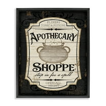 Stupell Industries Apothecary Shoppe Spooky Sign Holiday Painting Black Floater Framed Canvas Art Print Wall Art, 17 x 21
