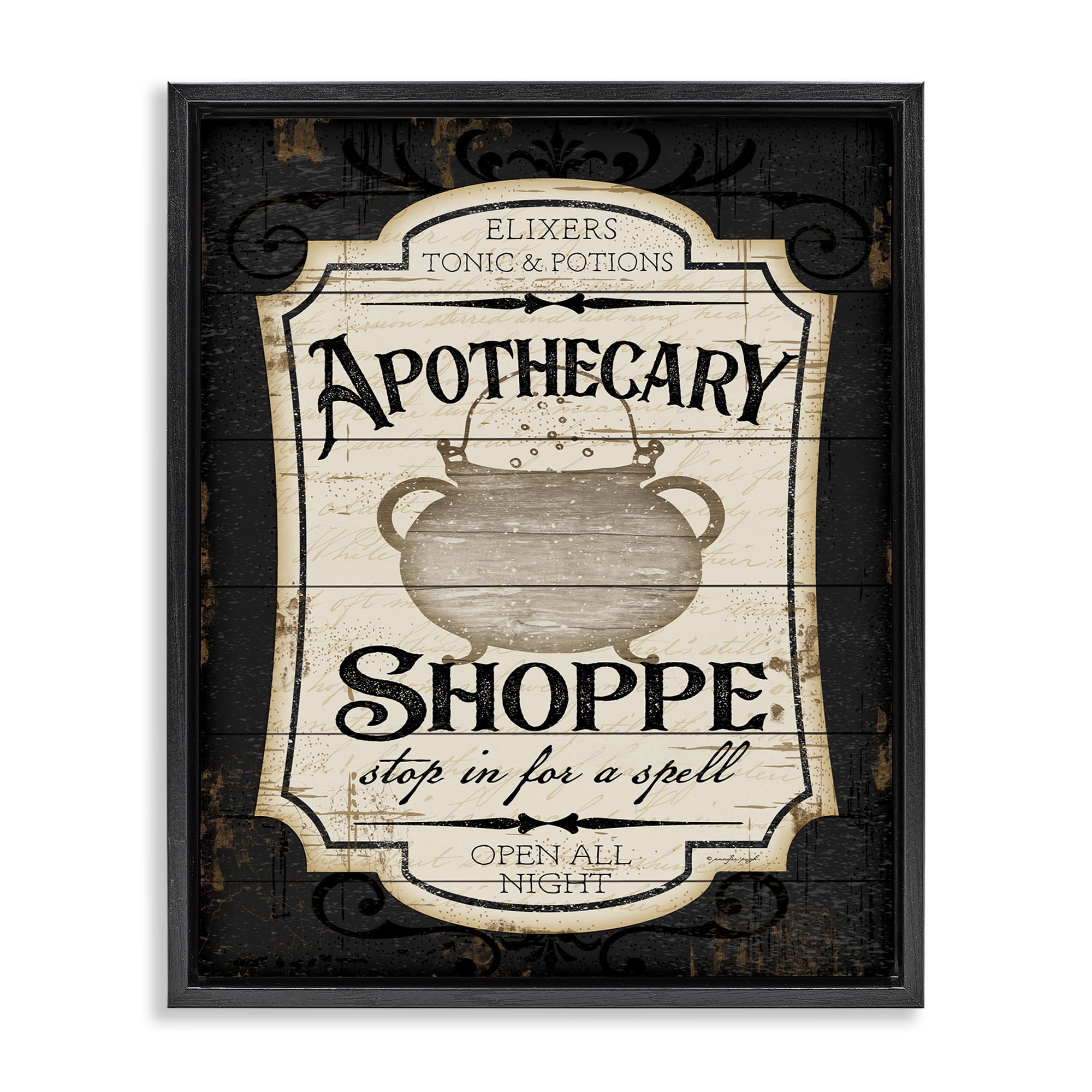 Stupell Industries Apothecary Shoppe Spooky Sign Holiday Painting Black Floater Framed Canvas Art Print Wall Art, 25 x 31
