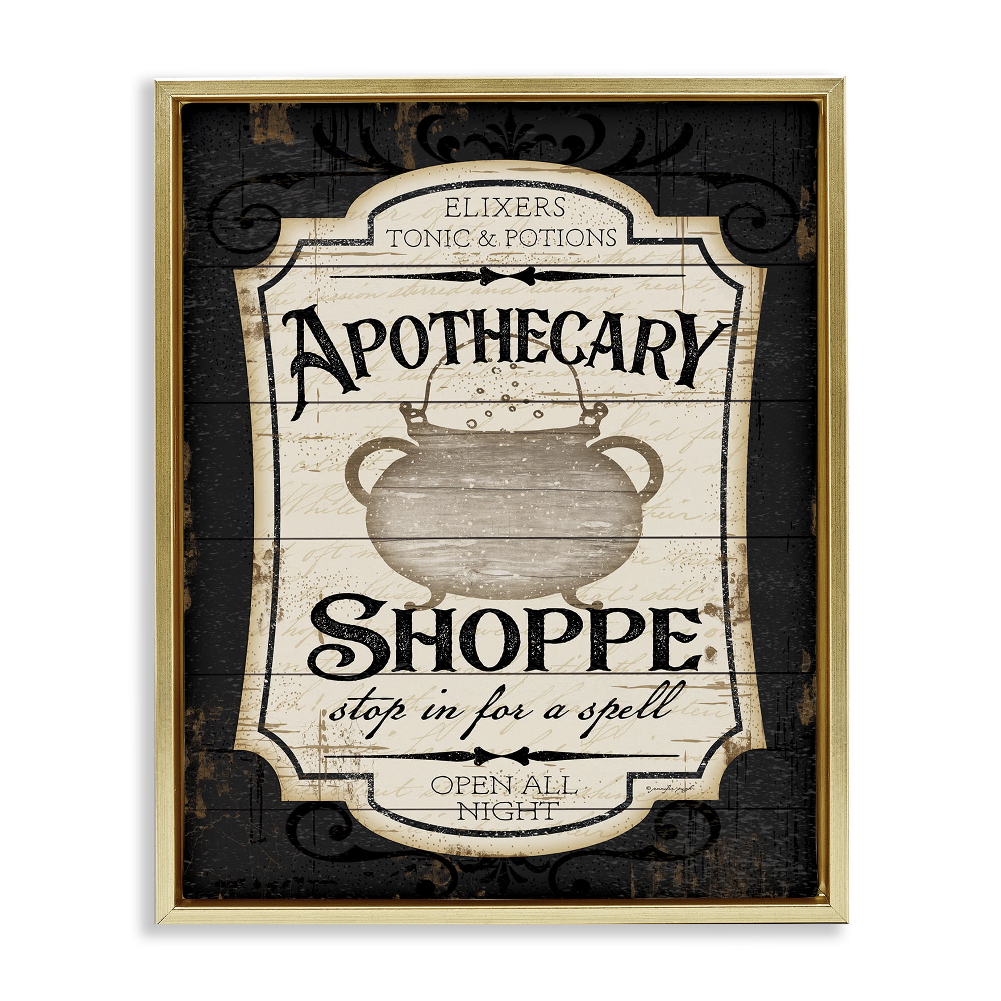 Stupell Industries Apothecary Shoppe Spooky Sign Holiday Painting Gold Floater Framed Canvas Art Print Wall Art, 25 x 31