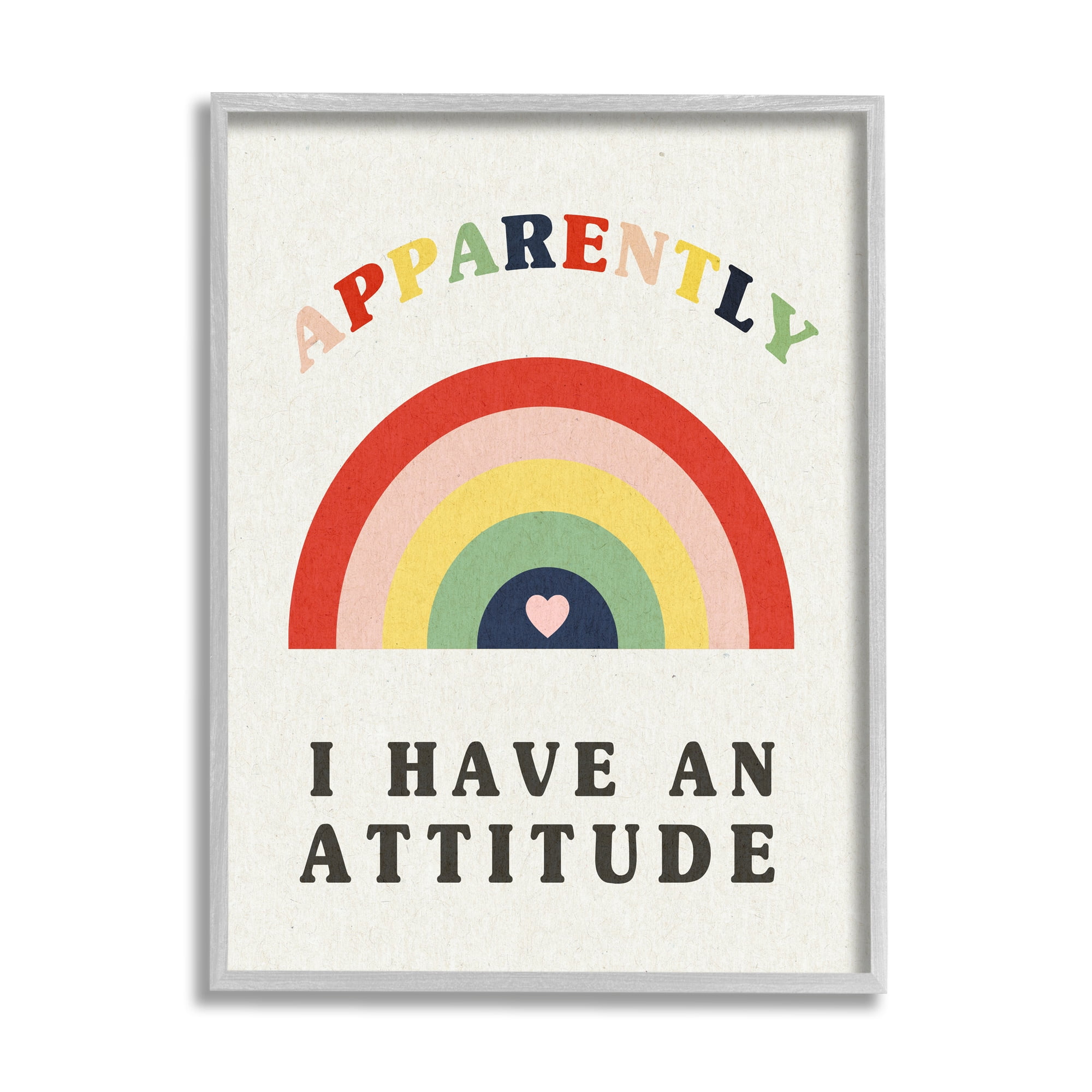 Stupell Industries Apparently I Have Attitude Sassy Rainbow Phrase Art for Kids Painting Gray Framed Art Print Wall Art, 16 x 20