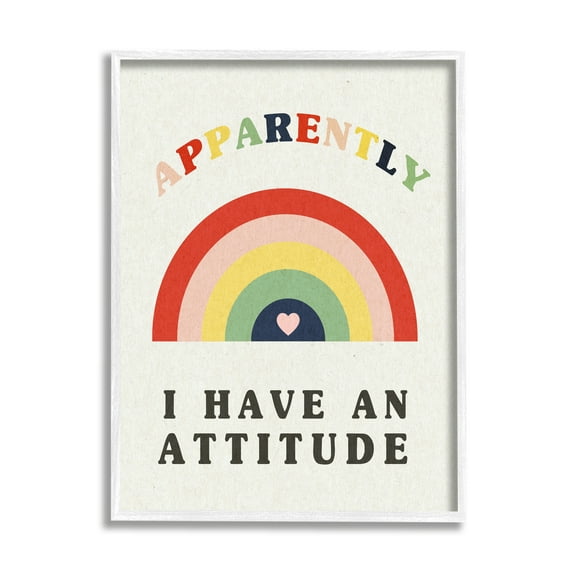 Stupell Industries Apparently I Have Attitude Sassy Rainbow Phrase Art for Kids Painting White Framed Art Print Wall Art, 16 x 20