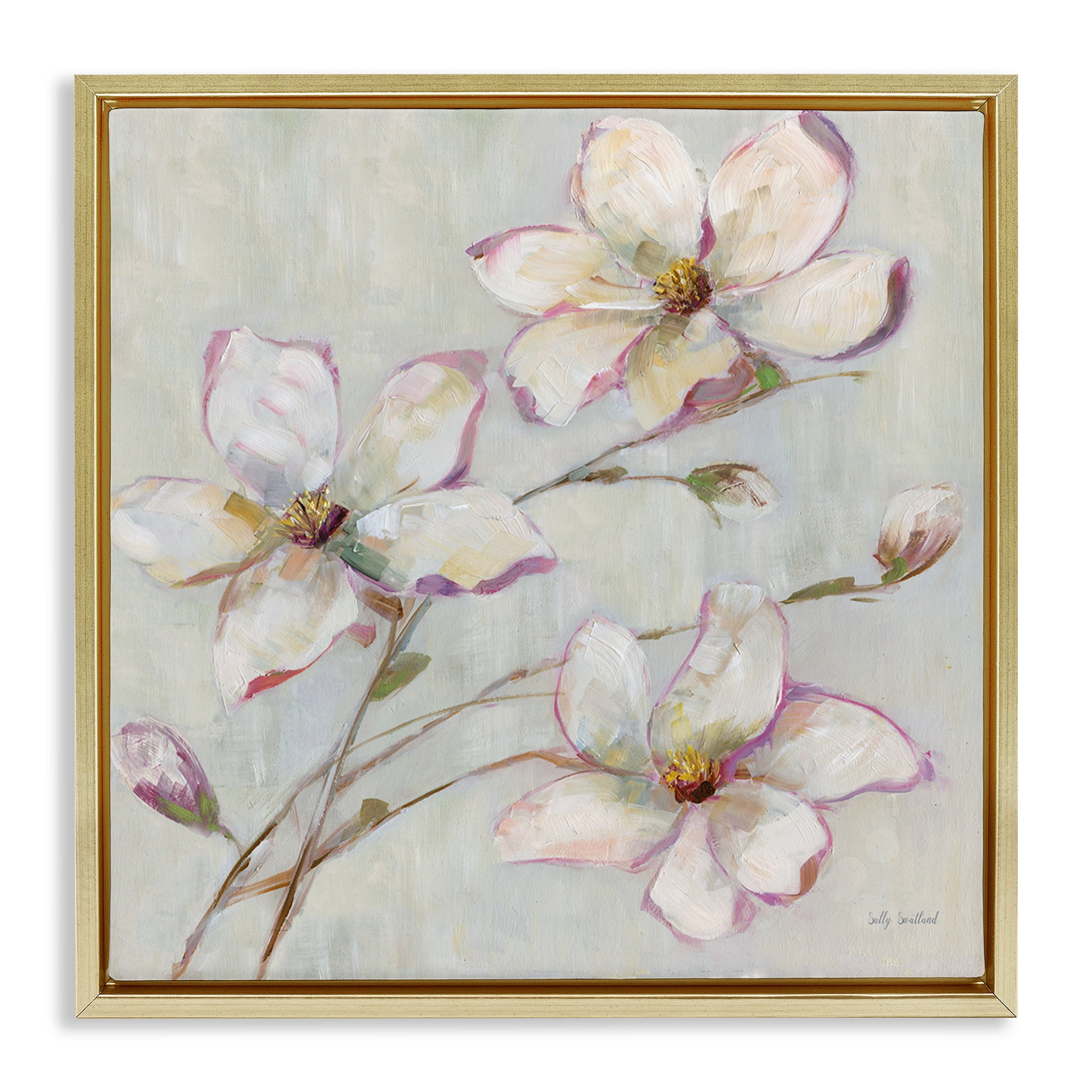 Stupell Industries Apple Blossom Botanicals Botanical & Floral Painting Gold Floater Framed Art Print Wall Art, 18 x 18