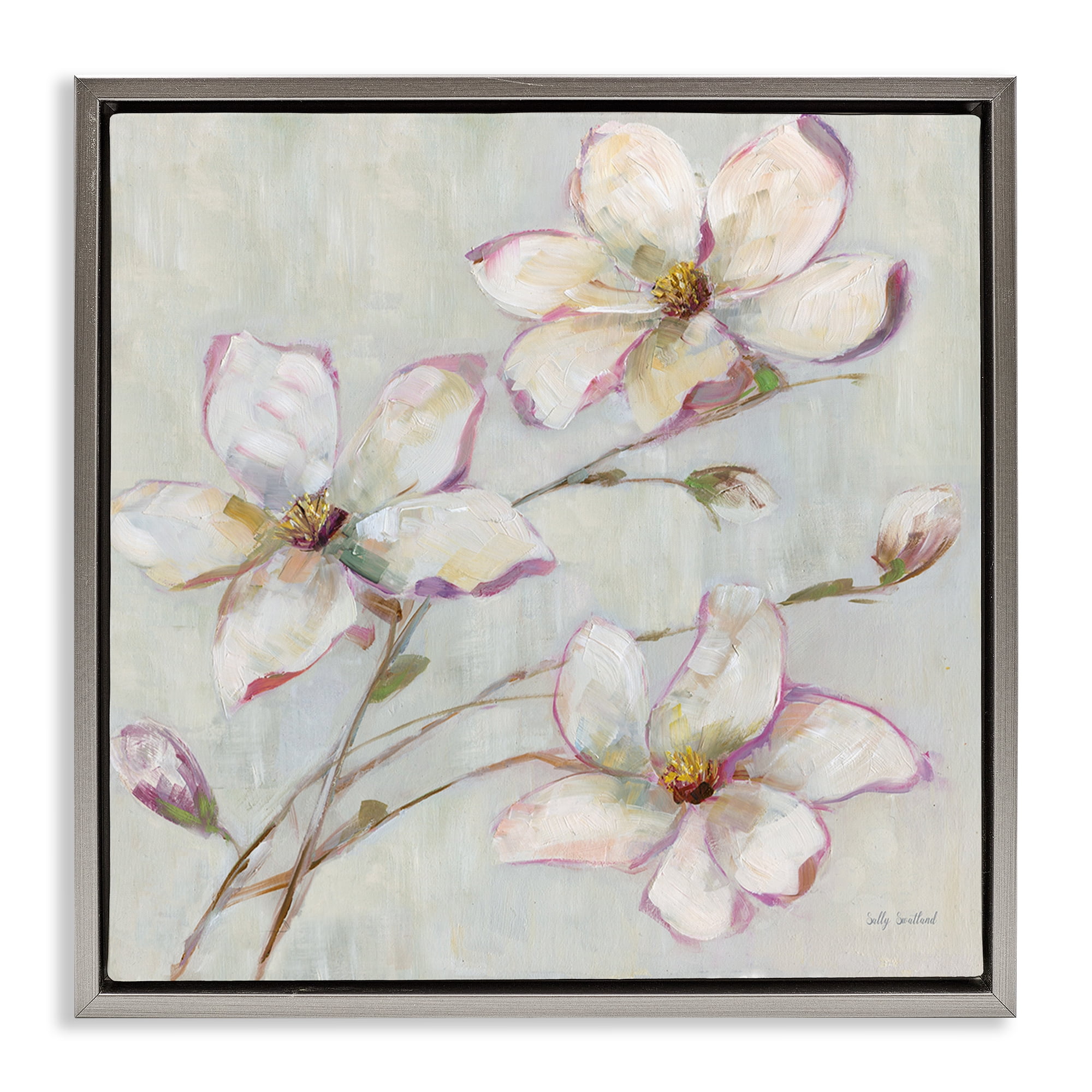 Stupell Industries Apple Blossom Botanicals Botanical & Floral Painting Gray Floater Framed Art Print Wall Art, 18 x 18